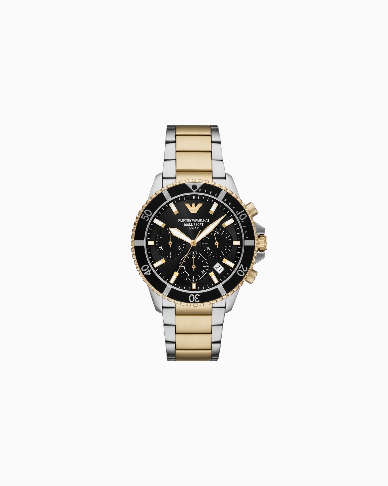 Orologio cronografo a energia solare World Explorer in acciaio inossidabile bicolore Slide 0
