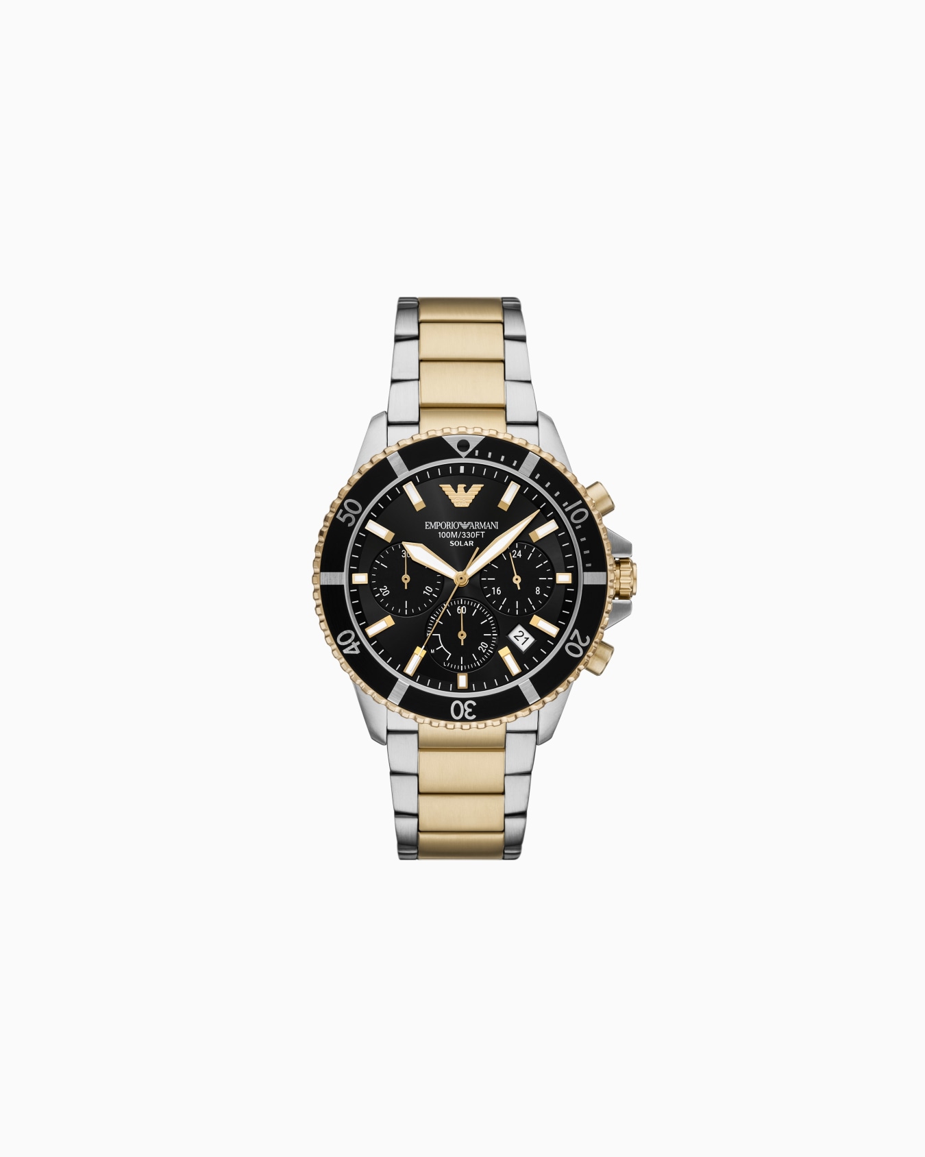 Orologio cronografo a energia solare World Explorer in acciaio inossidabile bicolore Slide 0