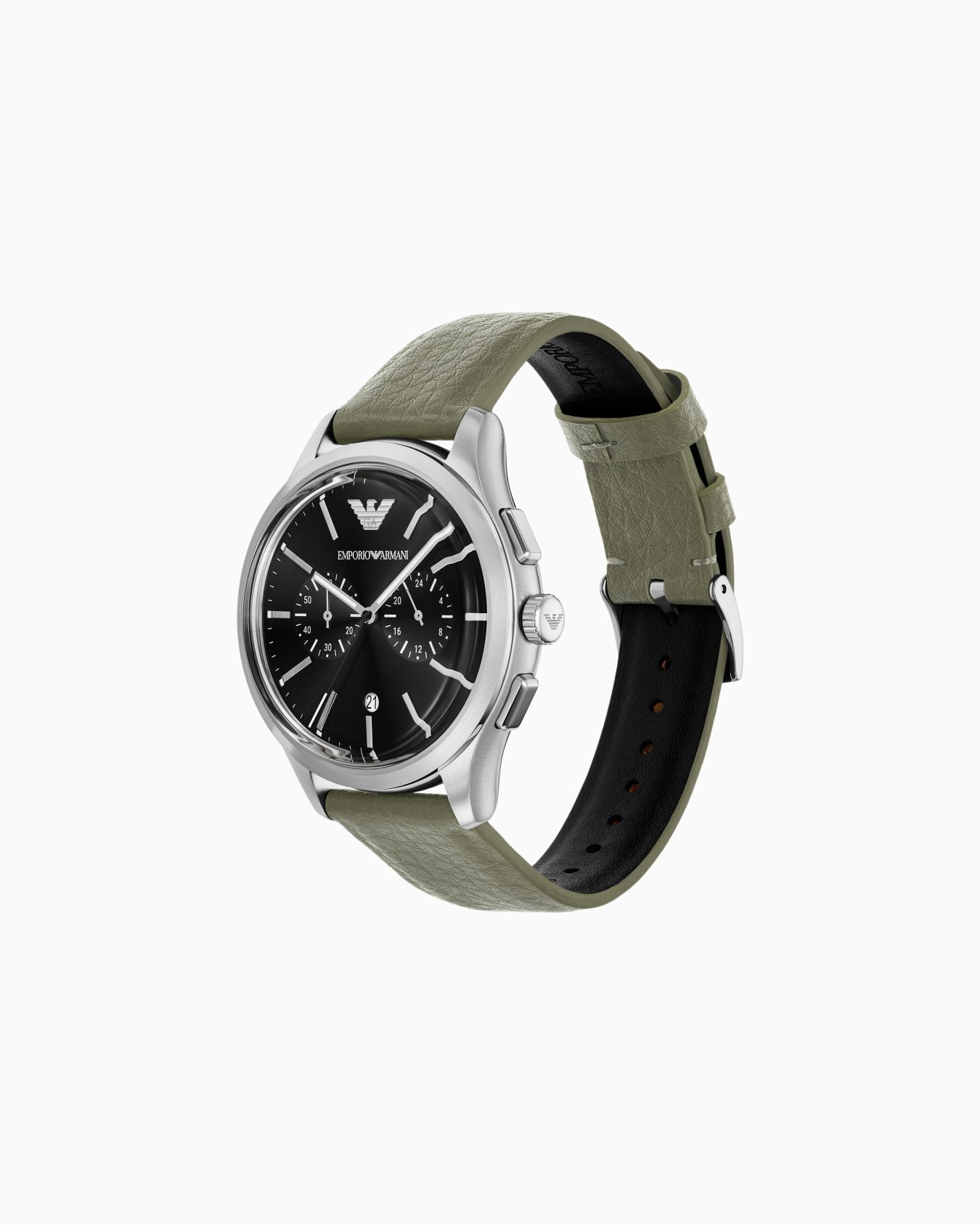 クロノグラフウォッチ グリーンレザー ストラップ スライドする 1