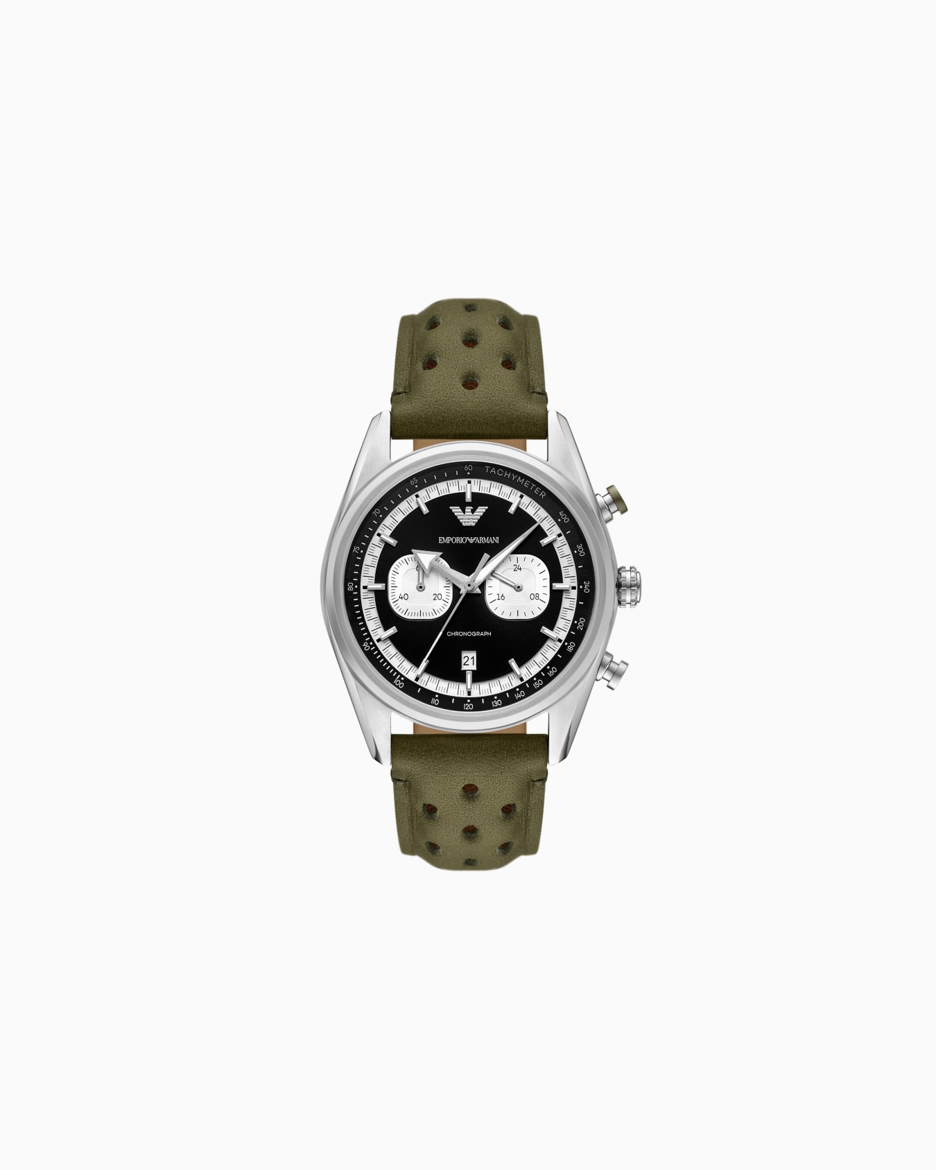 Chronograph Green Leather Watch Slide 0