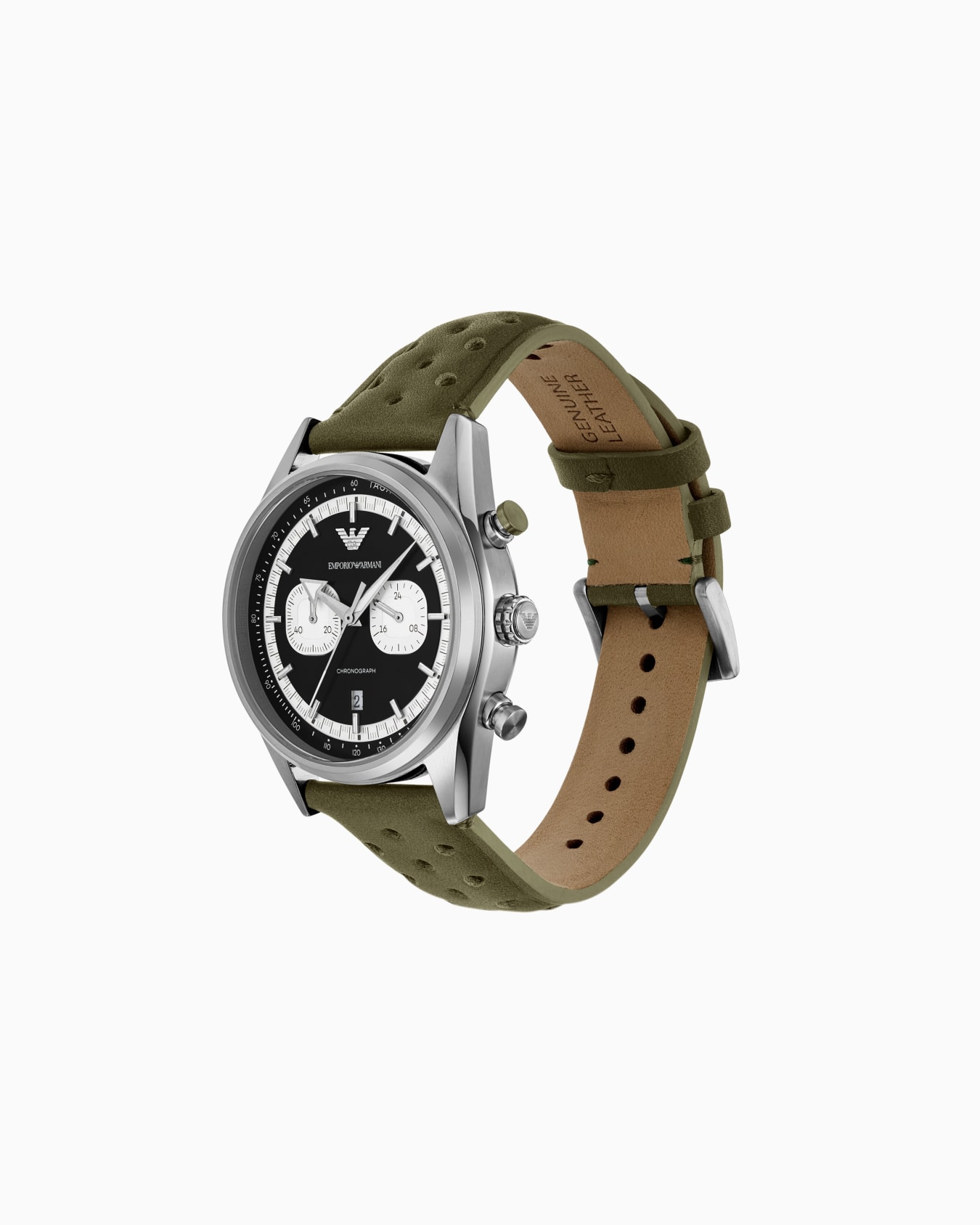 Reloj con cronógrafo de piel verde Diapositiva 2