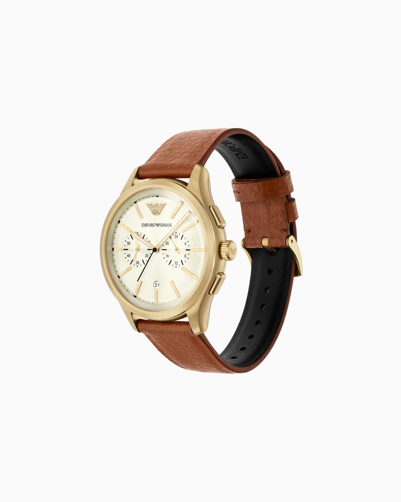 Reloj con cronógrafo de piel marrón Diapositiva 2