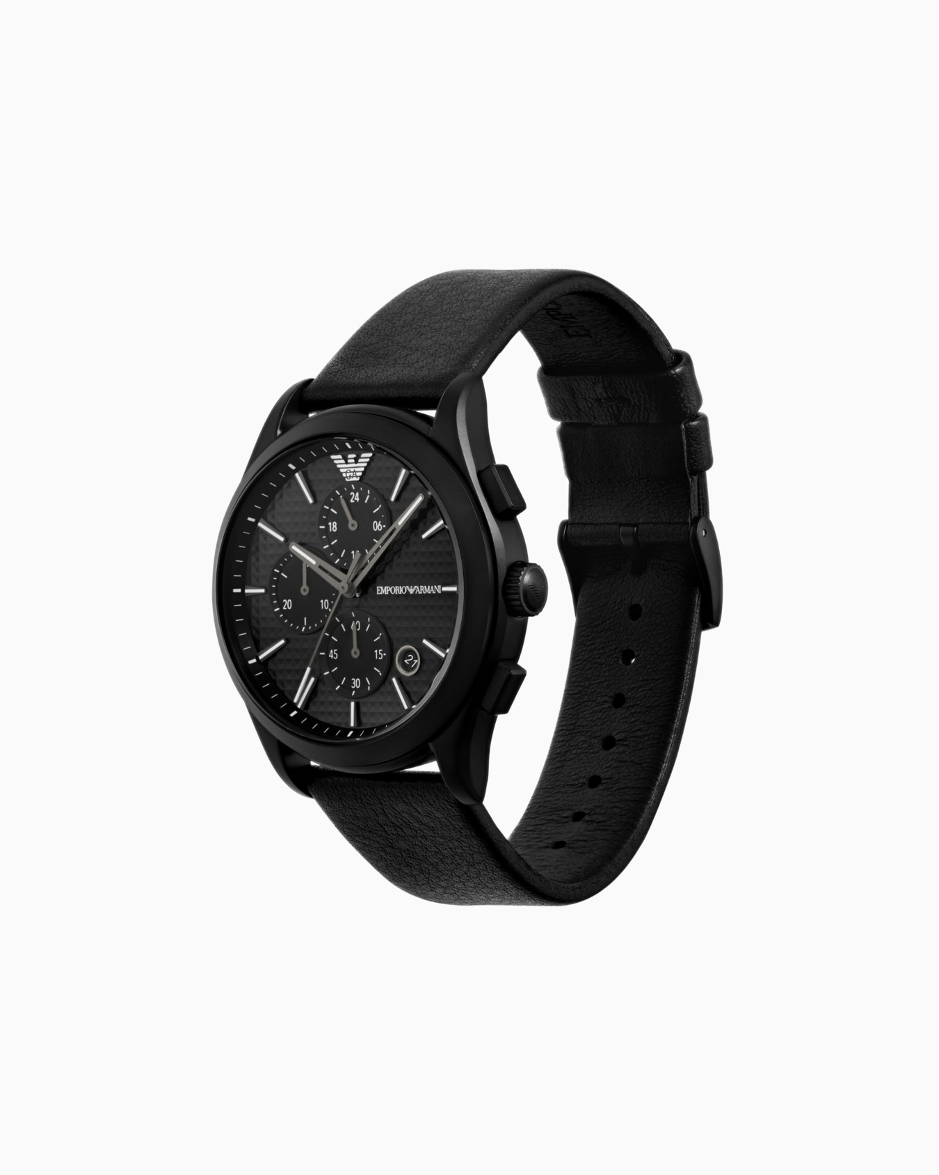 Chronograph Black Leather Watch and Bracelet Set Slide 1