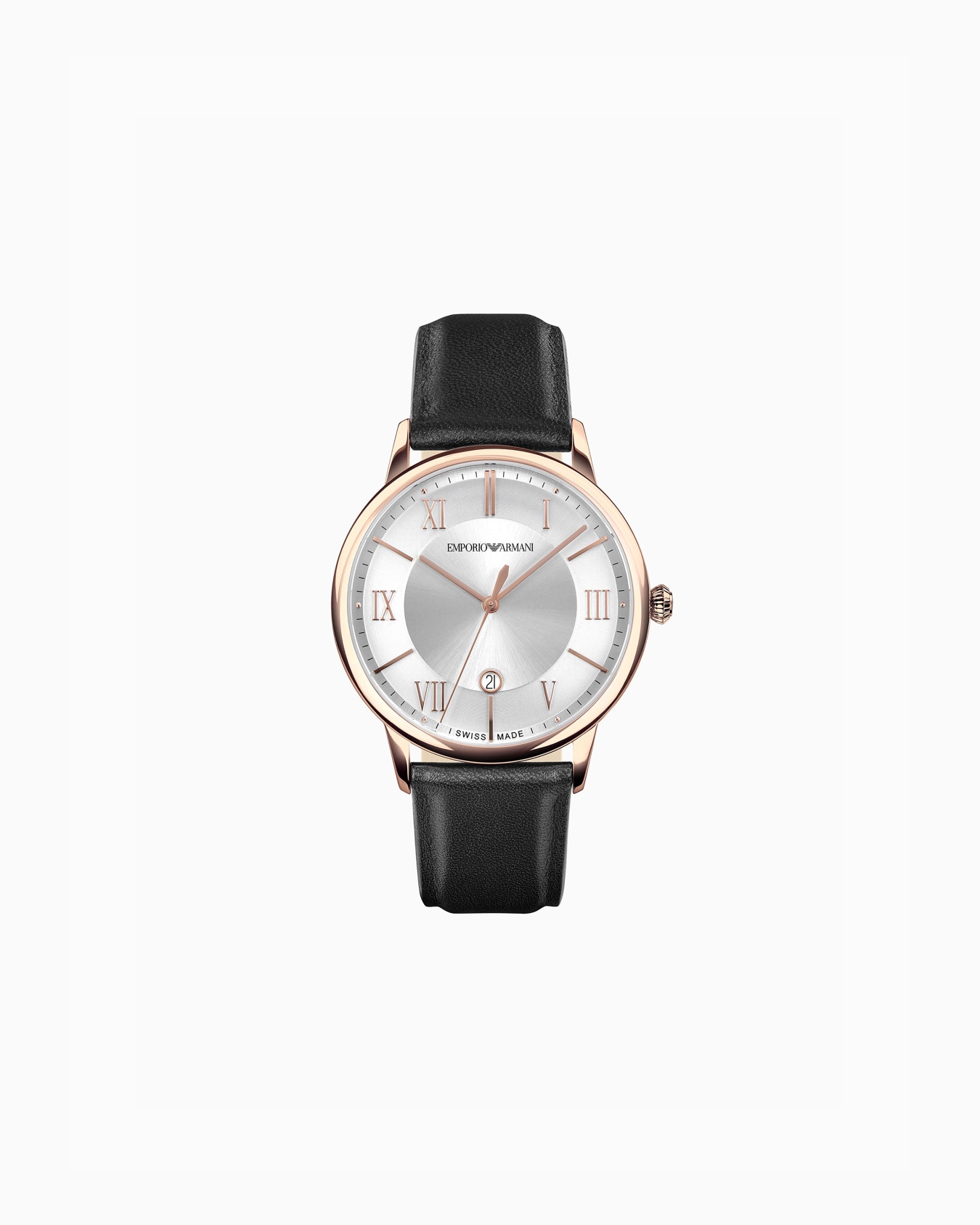 Reloj de piel negra de tres manecillas y función de fecha de fabricación suiza Diapositiva 0