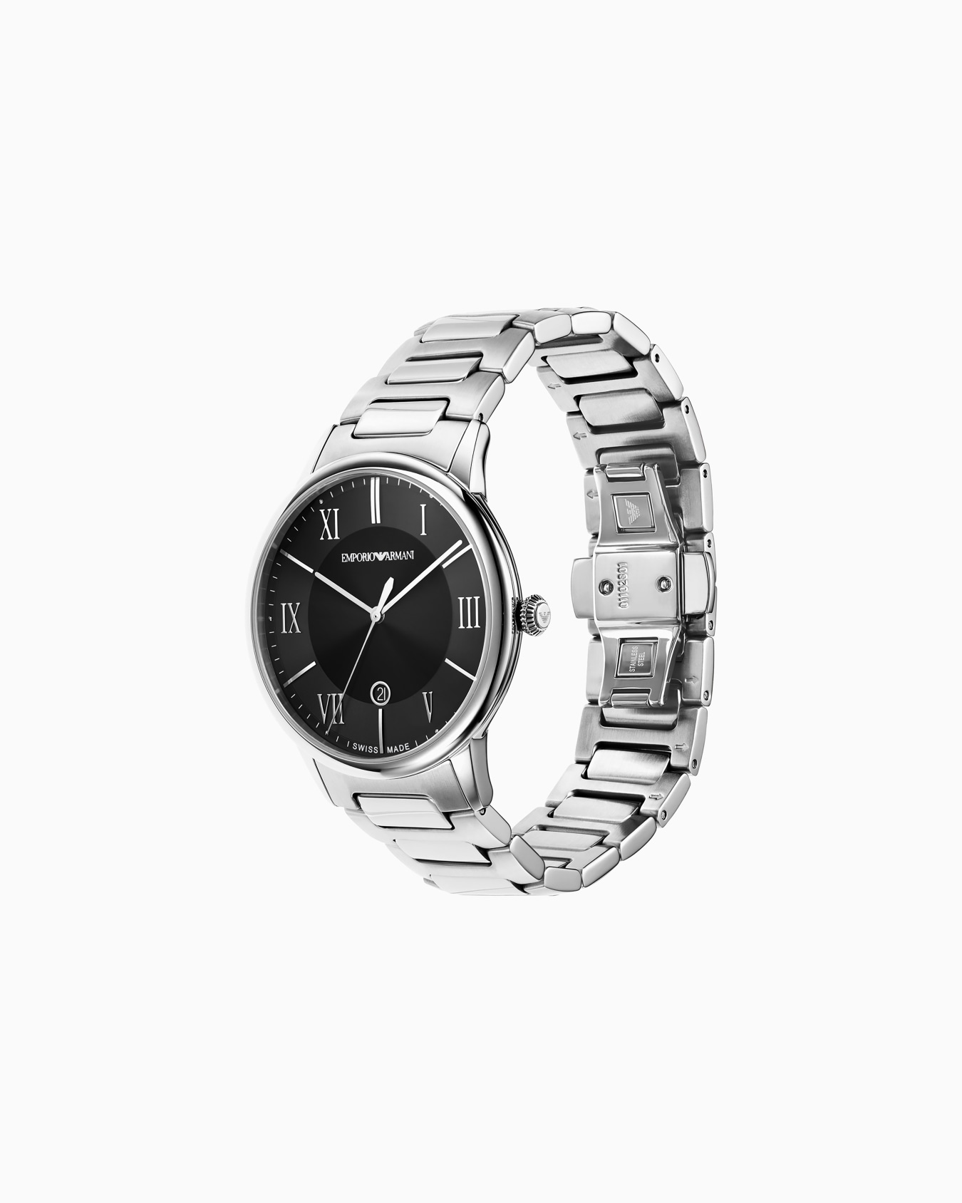Swiss Made Three-Hand Date Stainless Steel Watch Slide 1