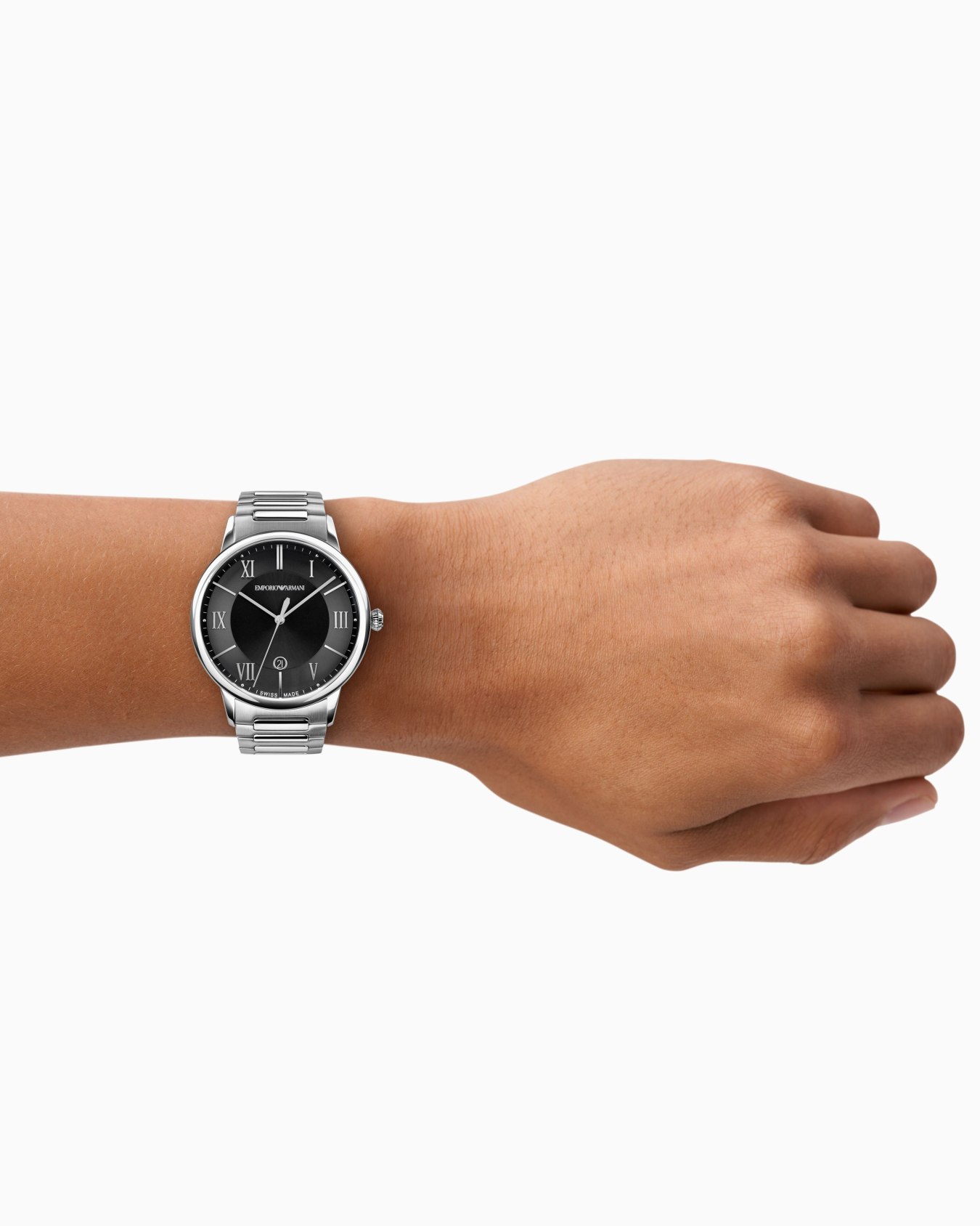 Swiss Made Three-Hand Date Stainless Steel Watch Slide 1