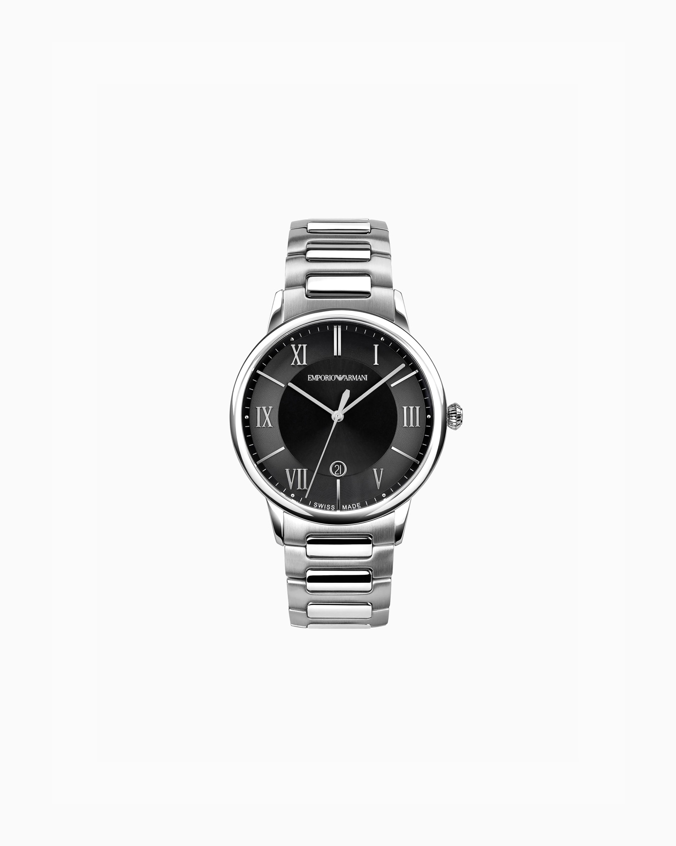 Swiss Made Three-Hand Date Stainless Steel Watch Slide 0