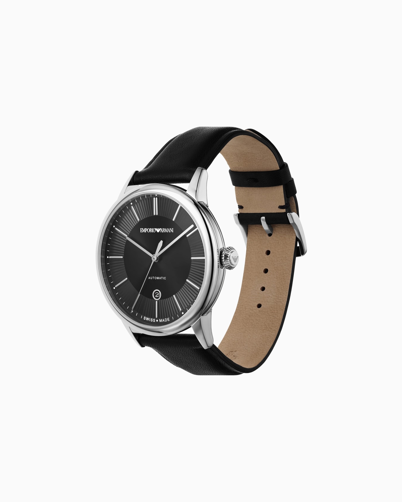 Swiss Made Automatic Black Leather Watch Slide 1