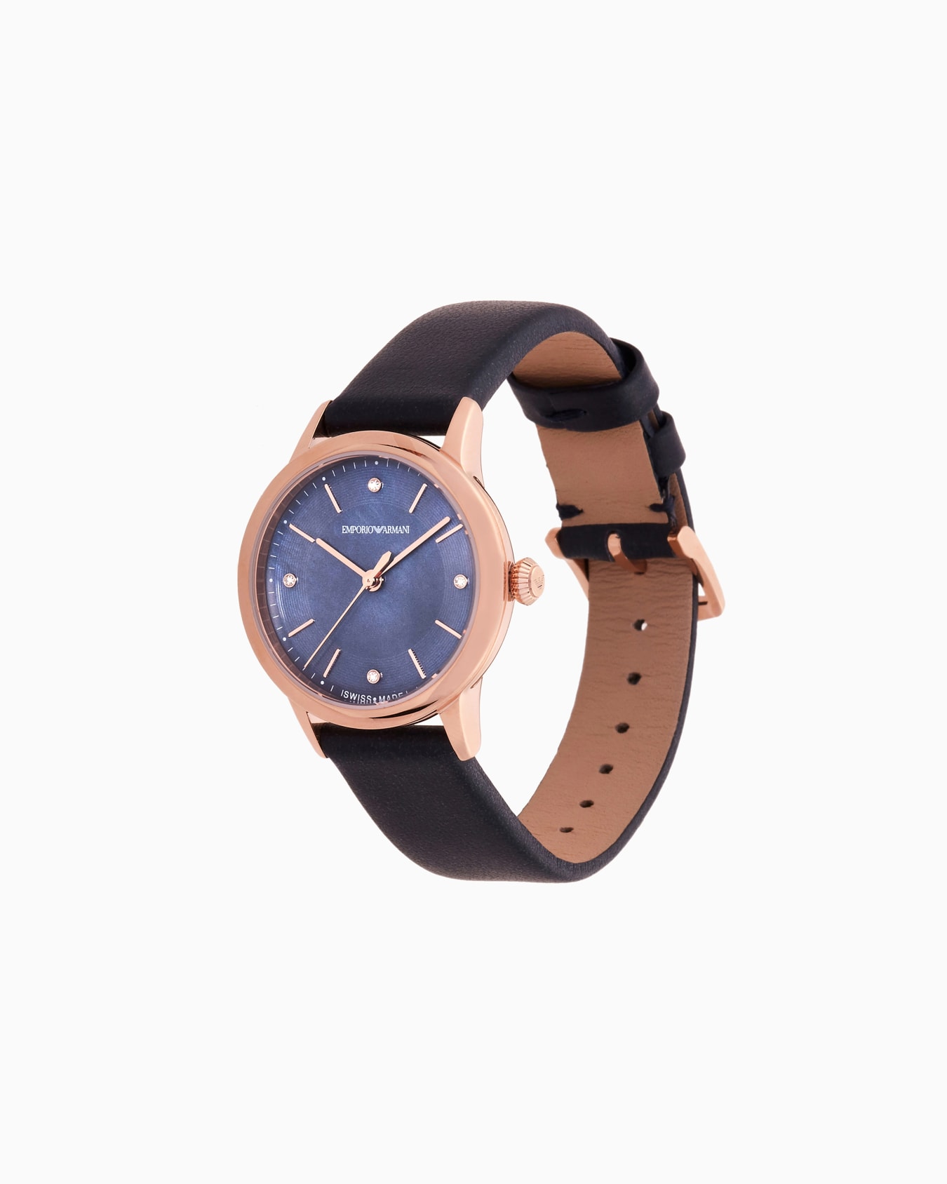 Reloj Emporio Armani Swiss de cuarzo con tres manecillas y correa de piel azul Diapositiva 1