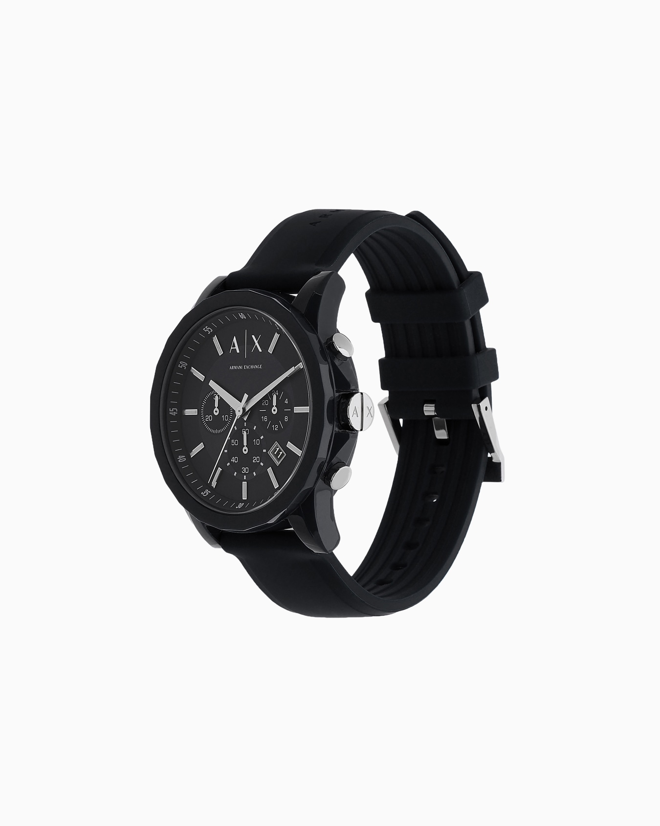 Armani Exchange Chronograph Black Silicone Watch Slide 1