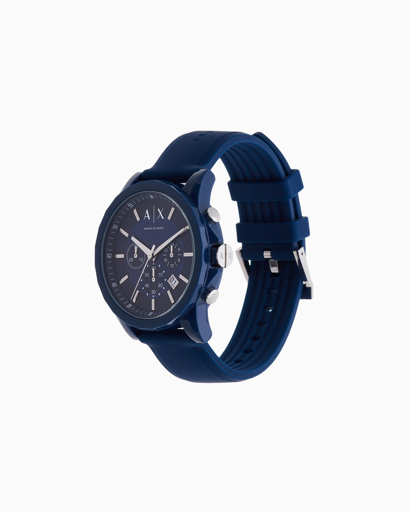 Armani Exchange Chronograph Blue Silicone Watch Slide 1