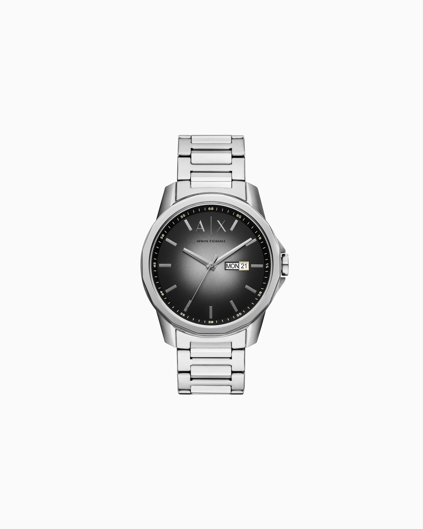Three-hand stainless steel watch with day and date Slide 0