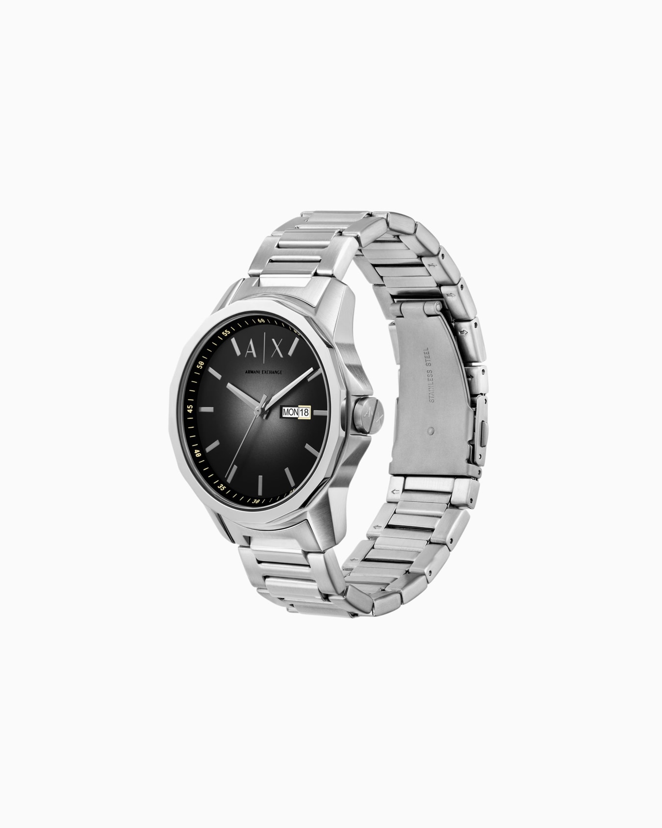 Three-hand stainless steel watch with day and date Slide 1