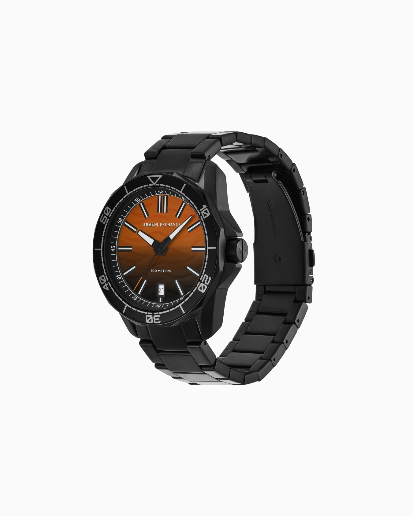 Armani Exchange Three-Hand Date Black Stainless Steel Watch Diapositiva 1