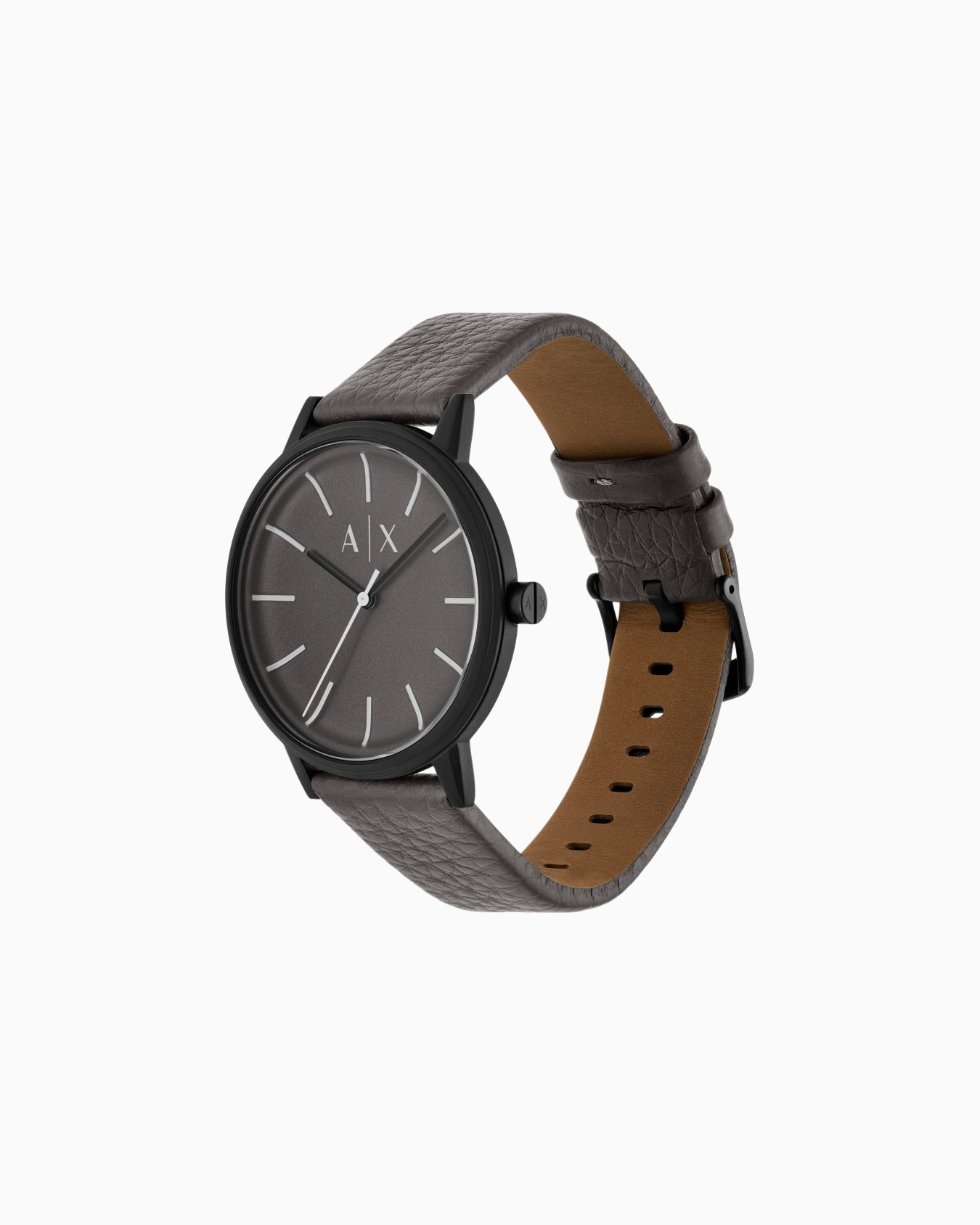  Three-Hand Gray Leather Watch Slide 1
