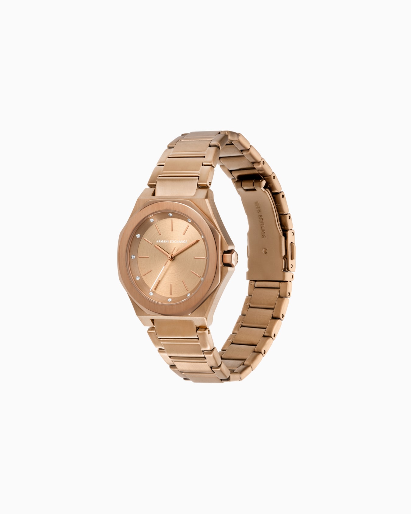 Armani Exchange Three-Hand Beige Gold-Tone Stainless Steel Watch Diapositiva 1