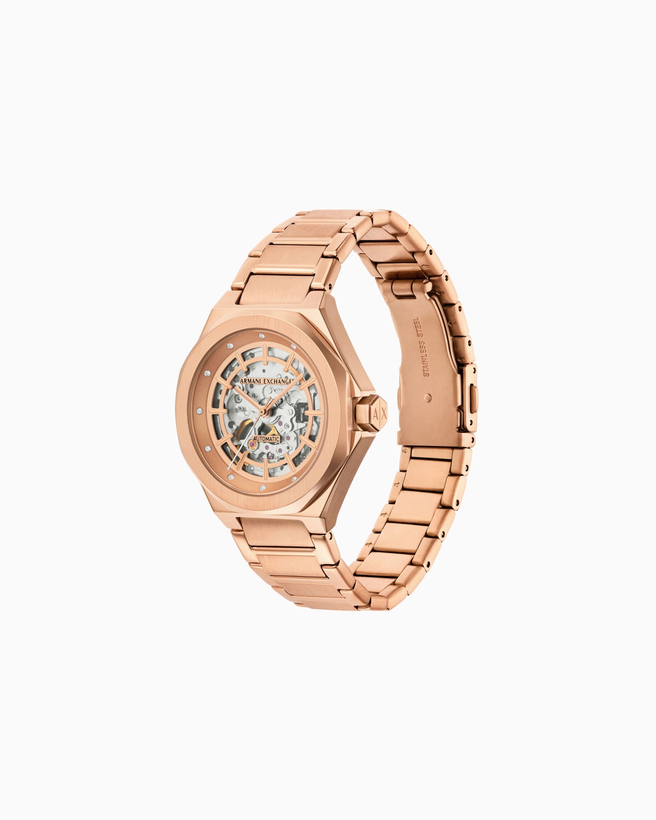 Montre automatique en acier inoxydable couleur or rose Diapositive 1