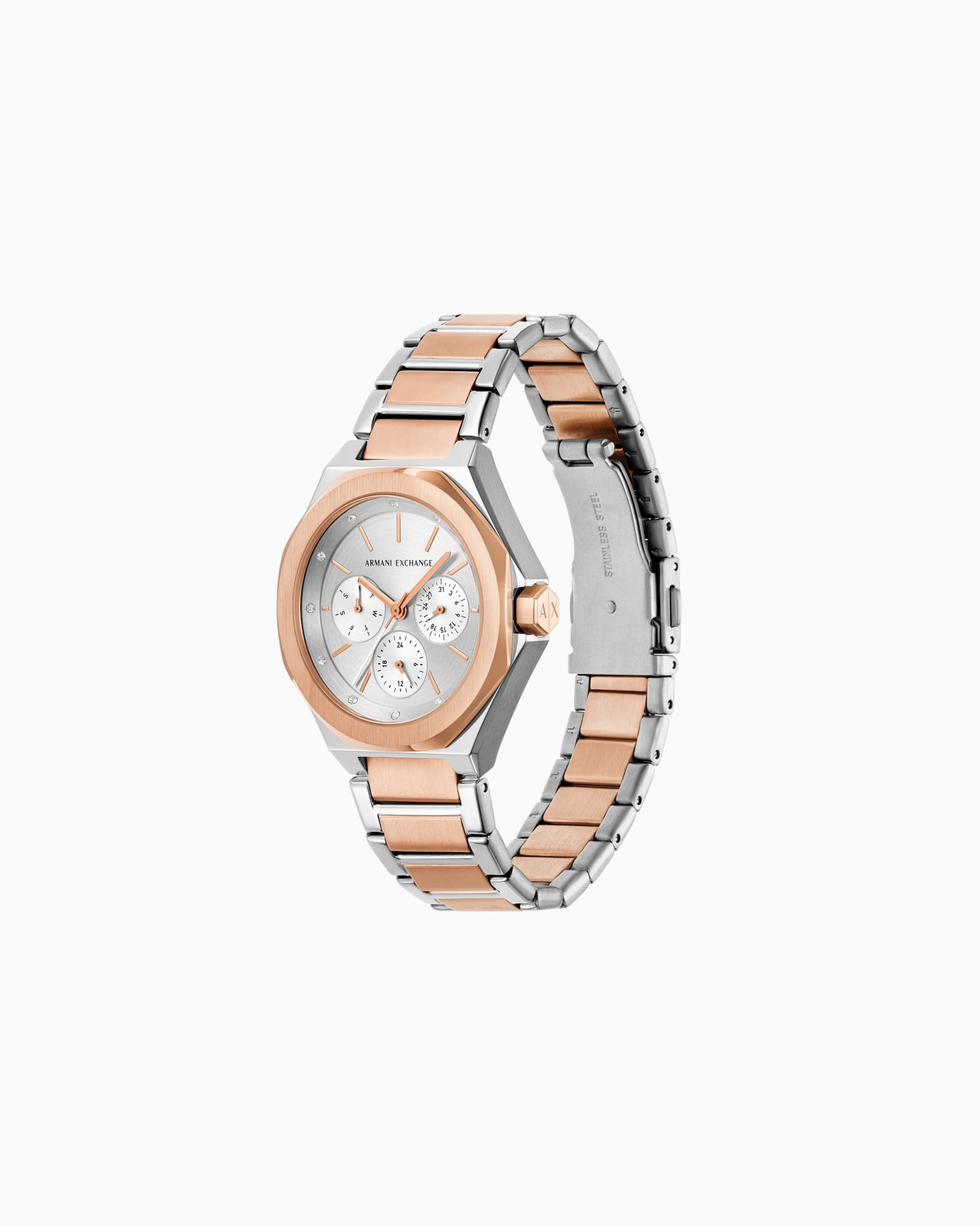 Multifunktionsuhr aus zweifarbigem Edelstahl Folie 1