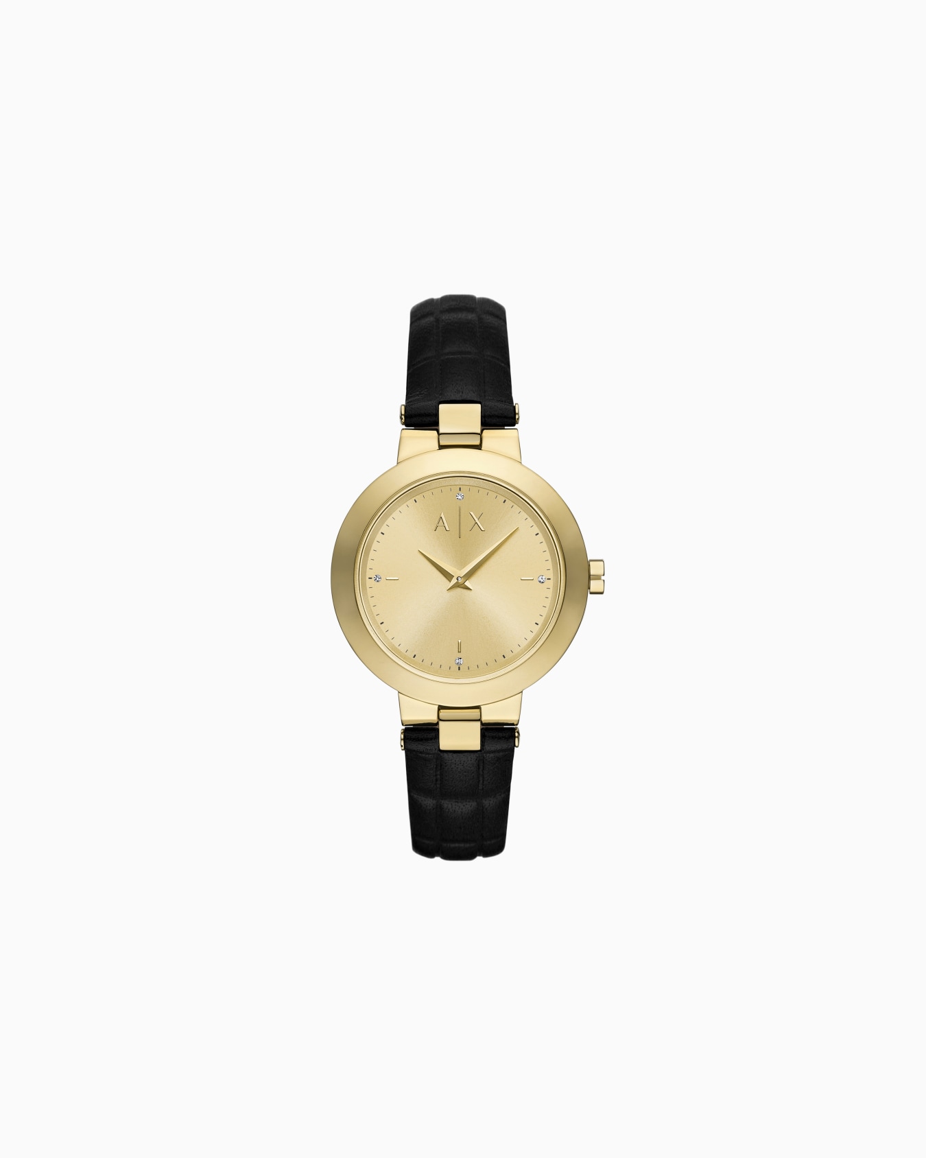  Two-Hand Black Leather Watch Slide 0