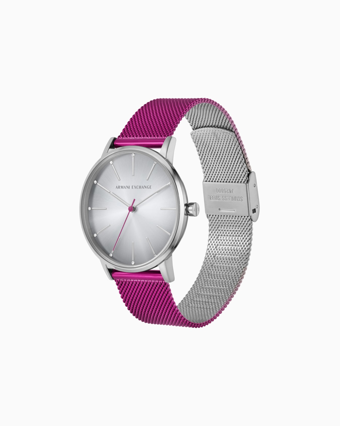 Pink stainless steel mesh three-hand watch Slide 1