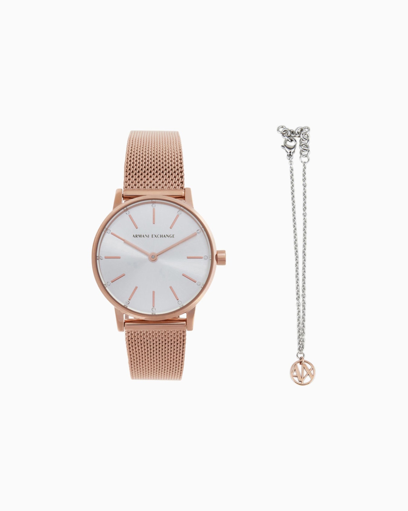 Armani Exchange Two-Hand Rose Gold-Tone Stainless Steel Watch and Bracelet Gift Set Slide 0