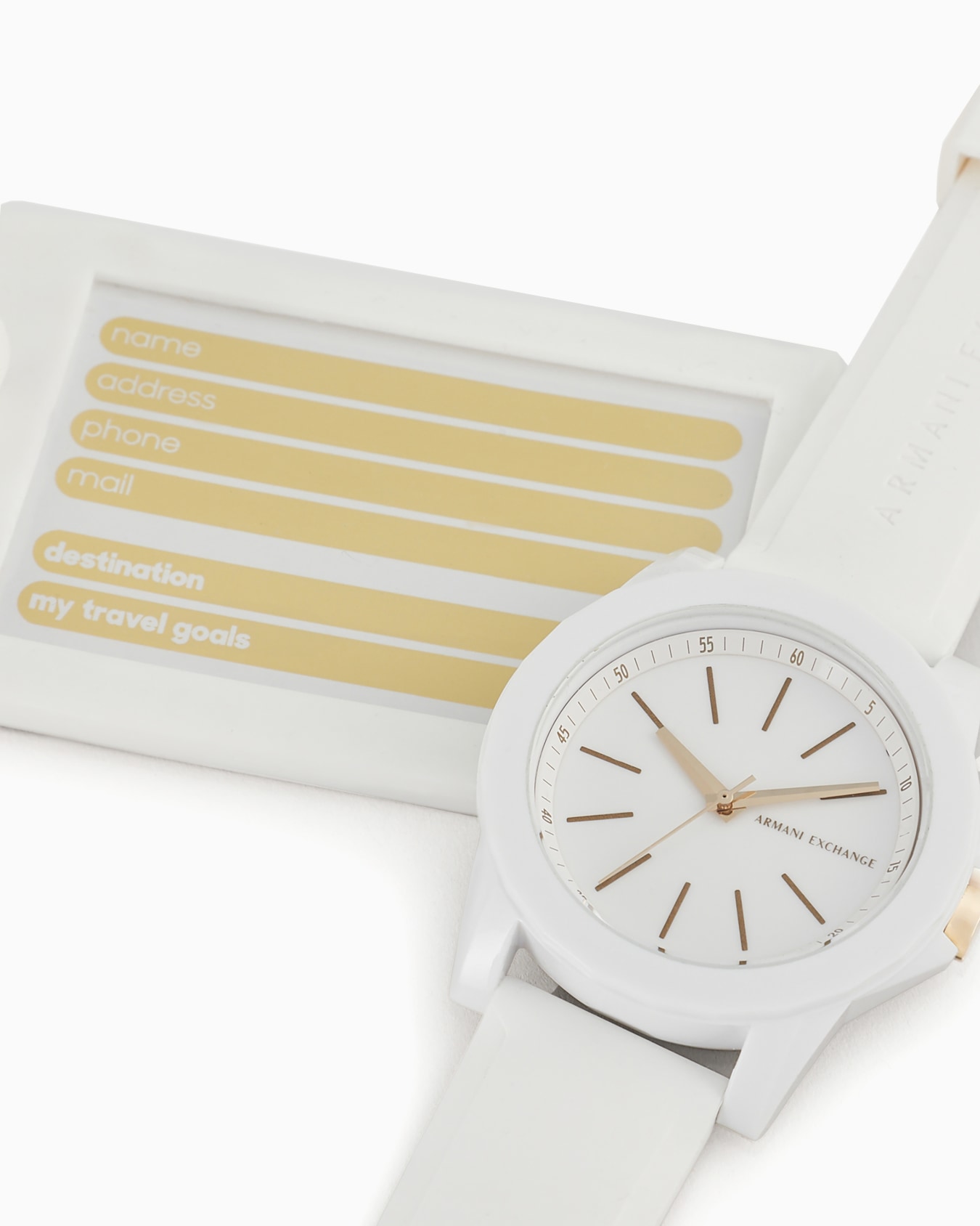 Armani Exchange Three-Hand White Silicone Watch and Luggage Tag Gift Set Diapositive 3