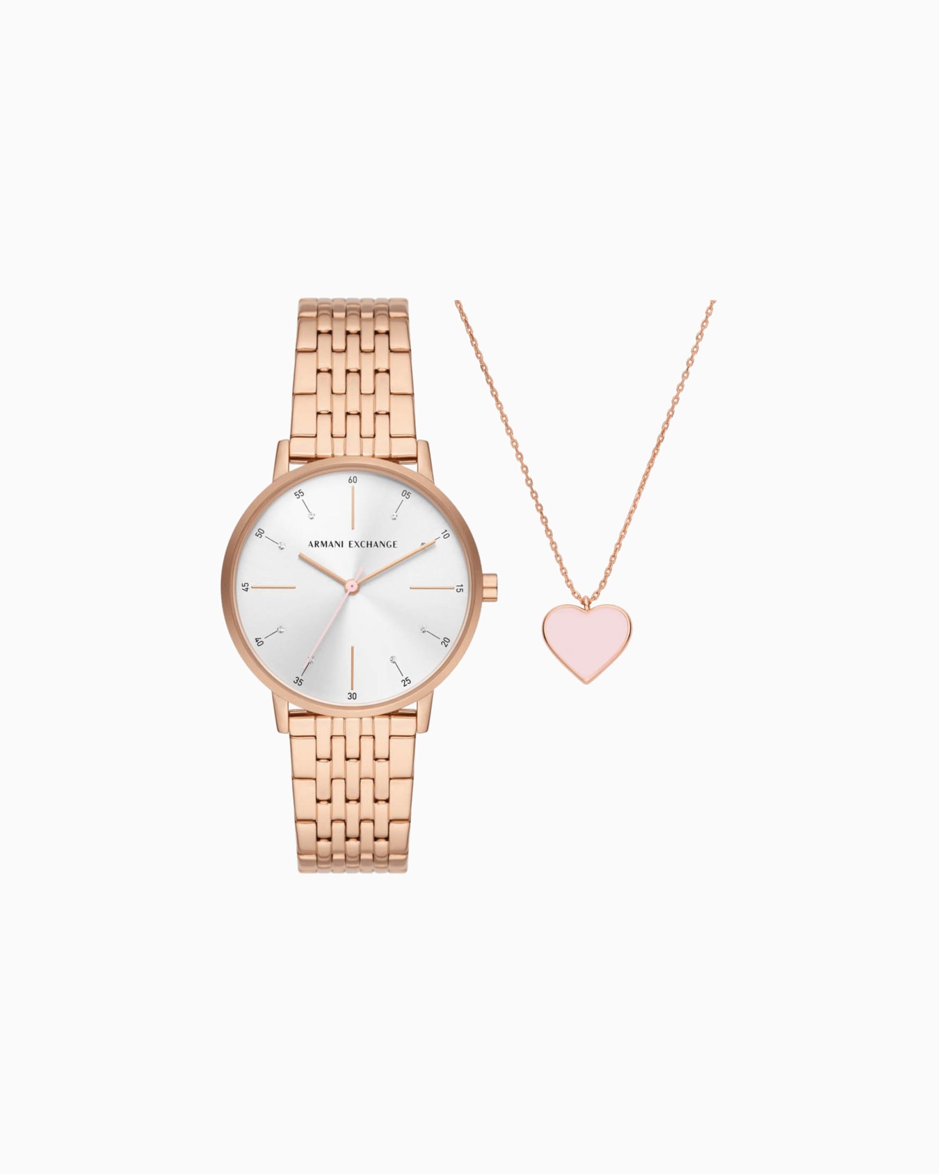 Three-hand watch and necklace set in rose gold-tone stainless steel Slide 0