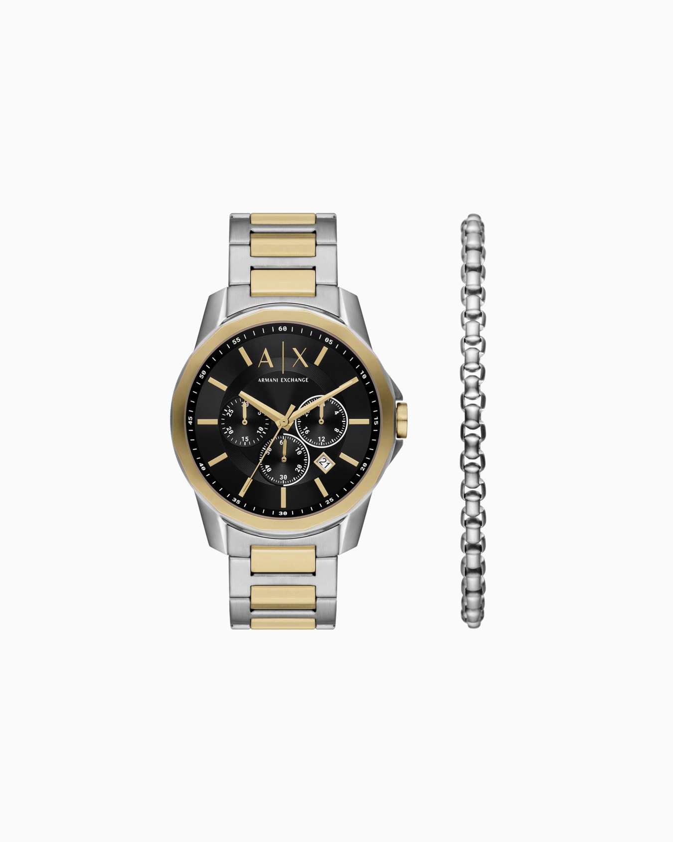 Two-Tone Stainless Steel Chronograph Watch Set with Bracelet Slide 0