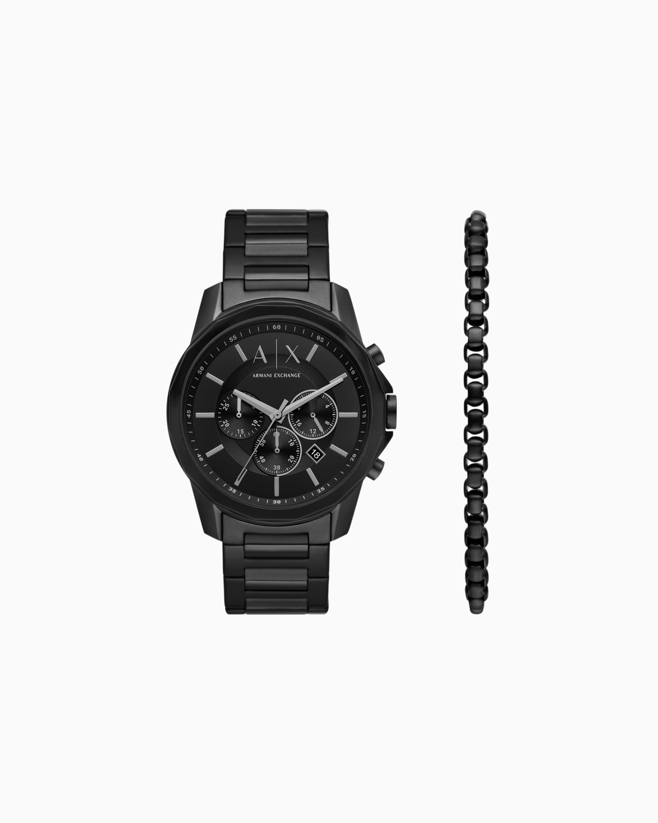 Armani Exchange Chronograph Black Stainless Steel Watch and Bracelet Set Slide 0