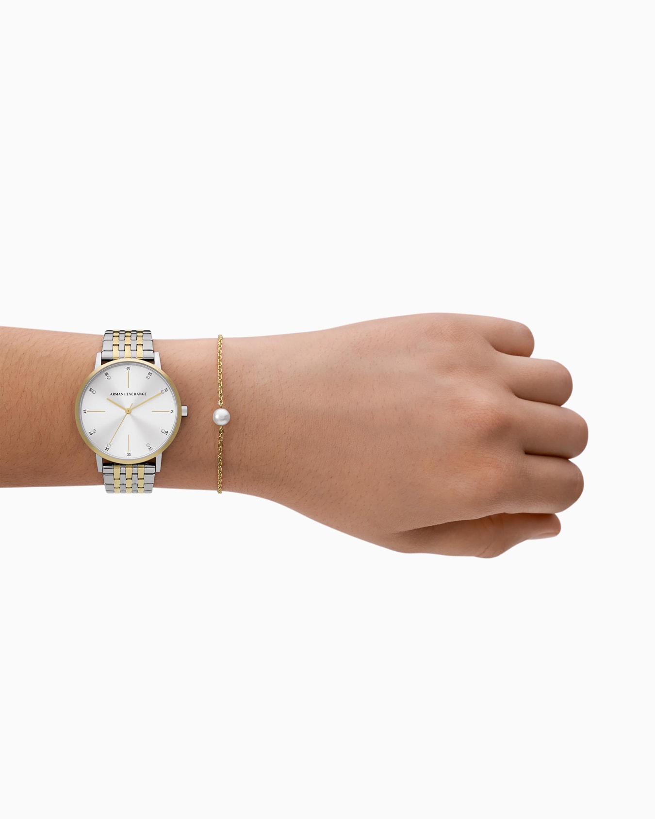 Ensemble montre et bracelet en acier inoxydable à trois aiguilles bicolores Diapositive 1