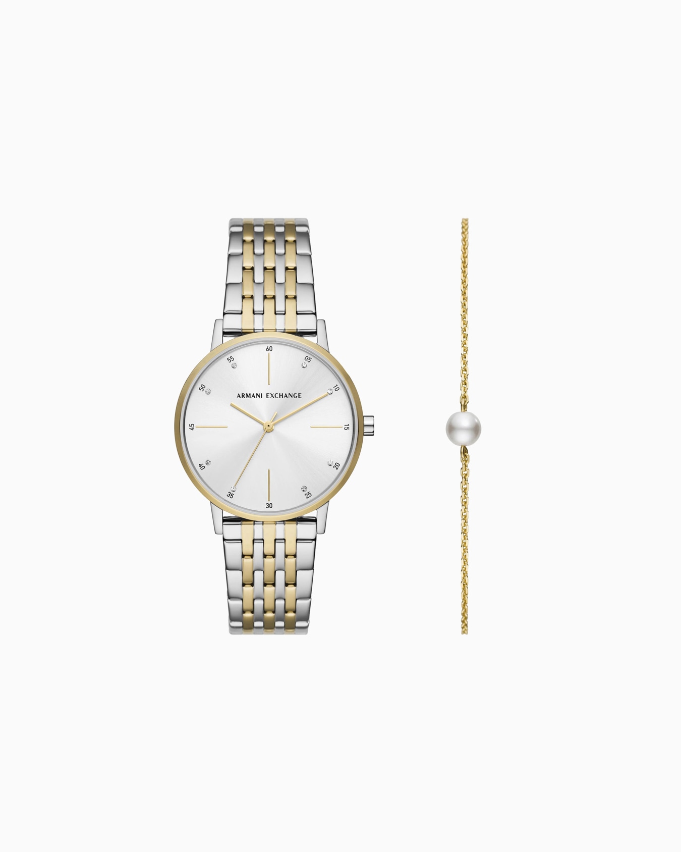 Ensemble montre et bracelet en acier inoxydable à trois aiguilles bicolores Diapositive 0