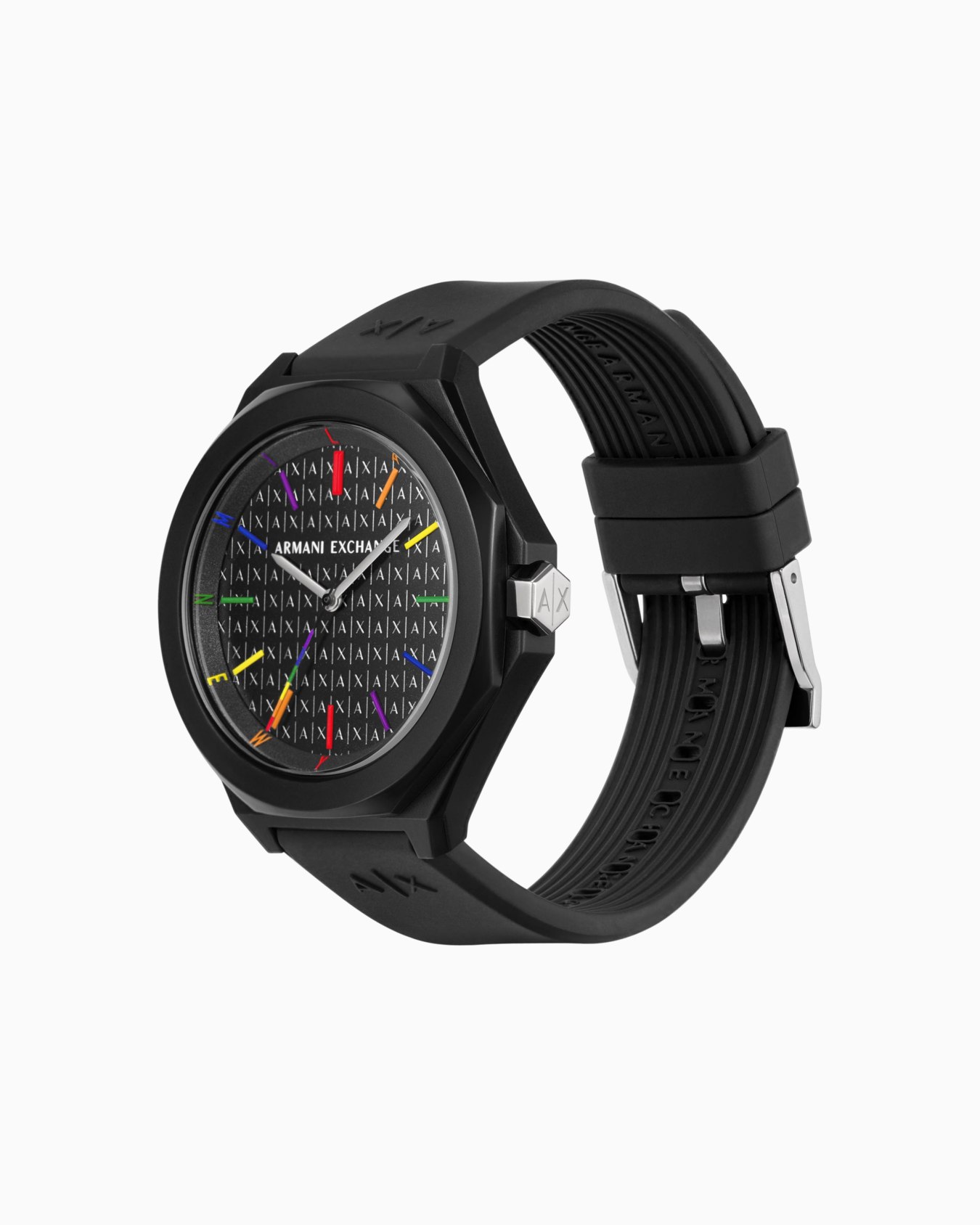 Conjunto de pulsera multicolor y reloj de silicona negro de tres agujas Diapositiva 1