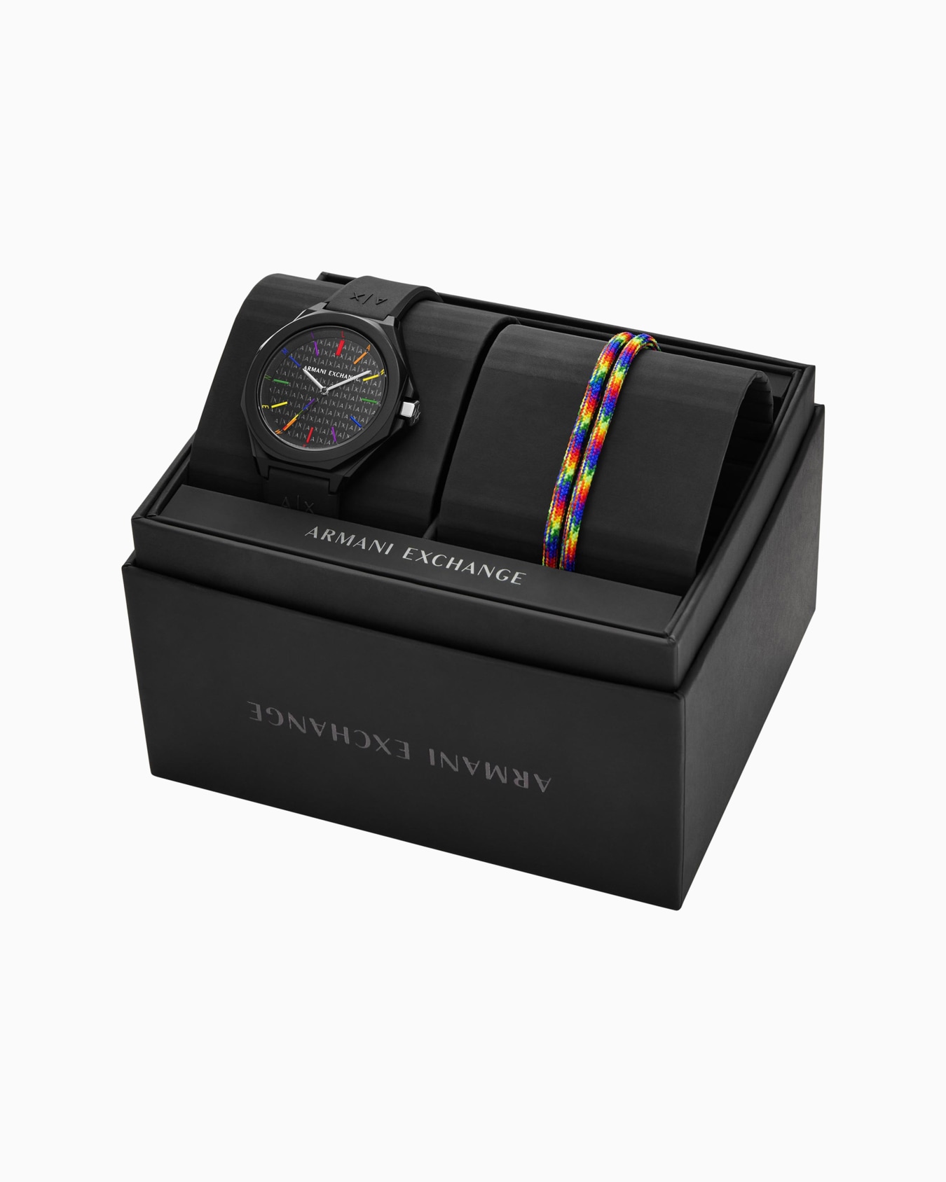 Conjunto de pulsera multicolor y reloj de silicona negro de tres agujas Diapositiva 3