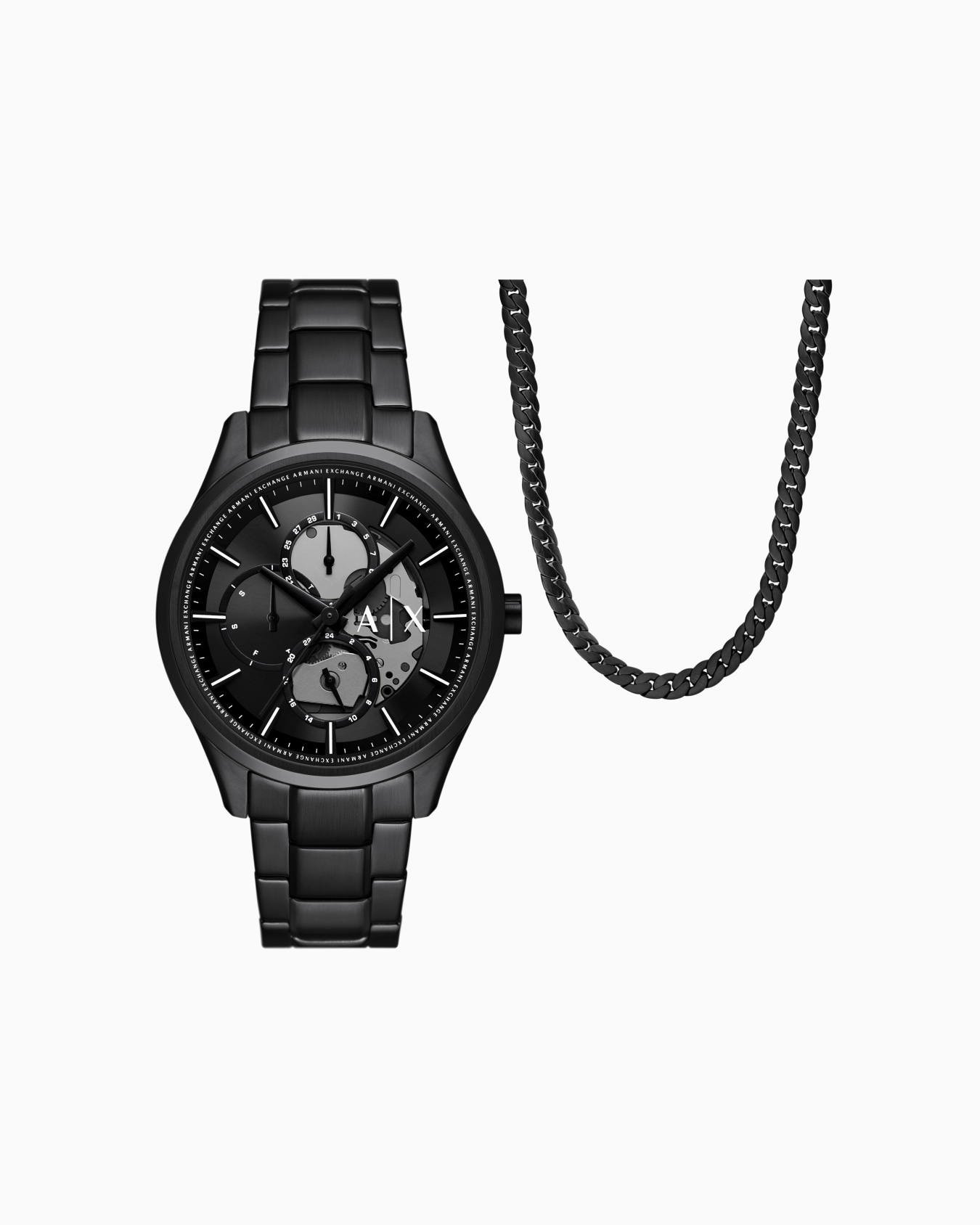 Multifunction Black Stainless Steel Watch and Necklace Set Slide 0