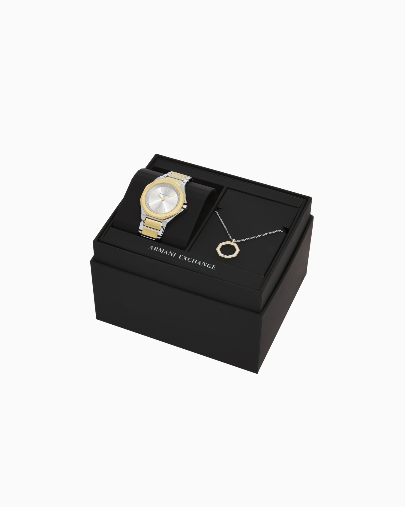  Three-Hand Two-Tone Stainless Steel Watch and Necklace Set Folie 1