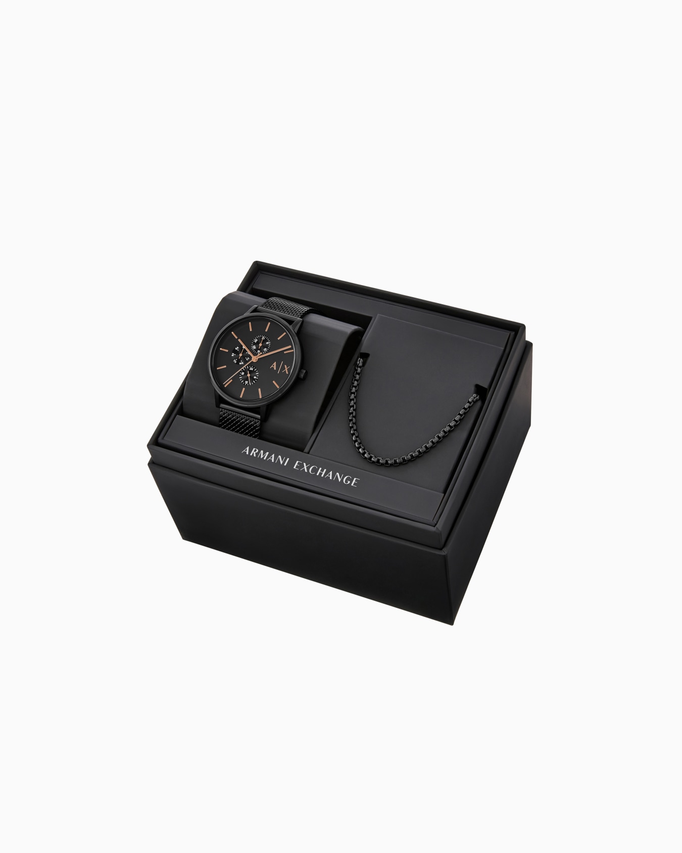 Armani Exchange Multifunction Black Stainless Steel Watch and Necklace Set Diapositiva 3