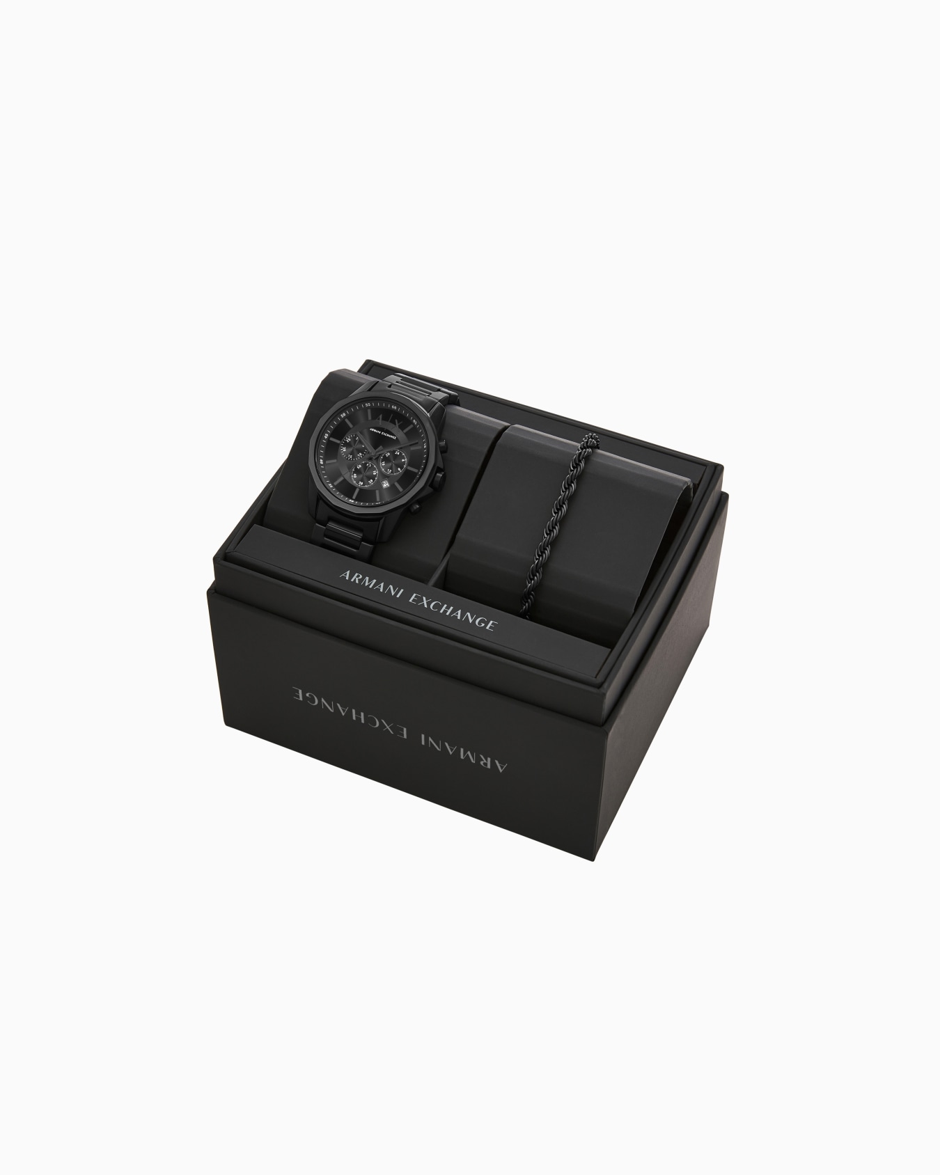  Chronograph Black Stainless Steel Watch and Bracelet Set Diapositiva 3