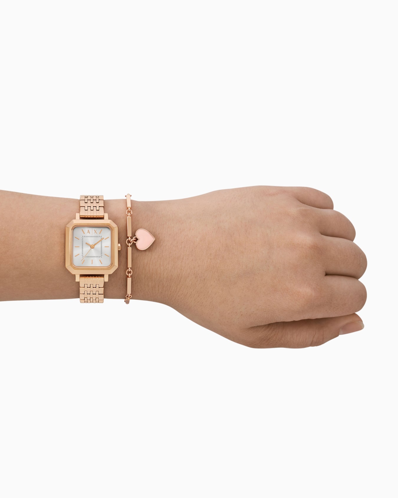 Armani Exchange Three-Hand Rose Gold-Tone Stainless Steel Watch and Bracelet Set Diapositiva 1
