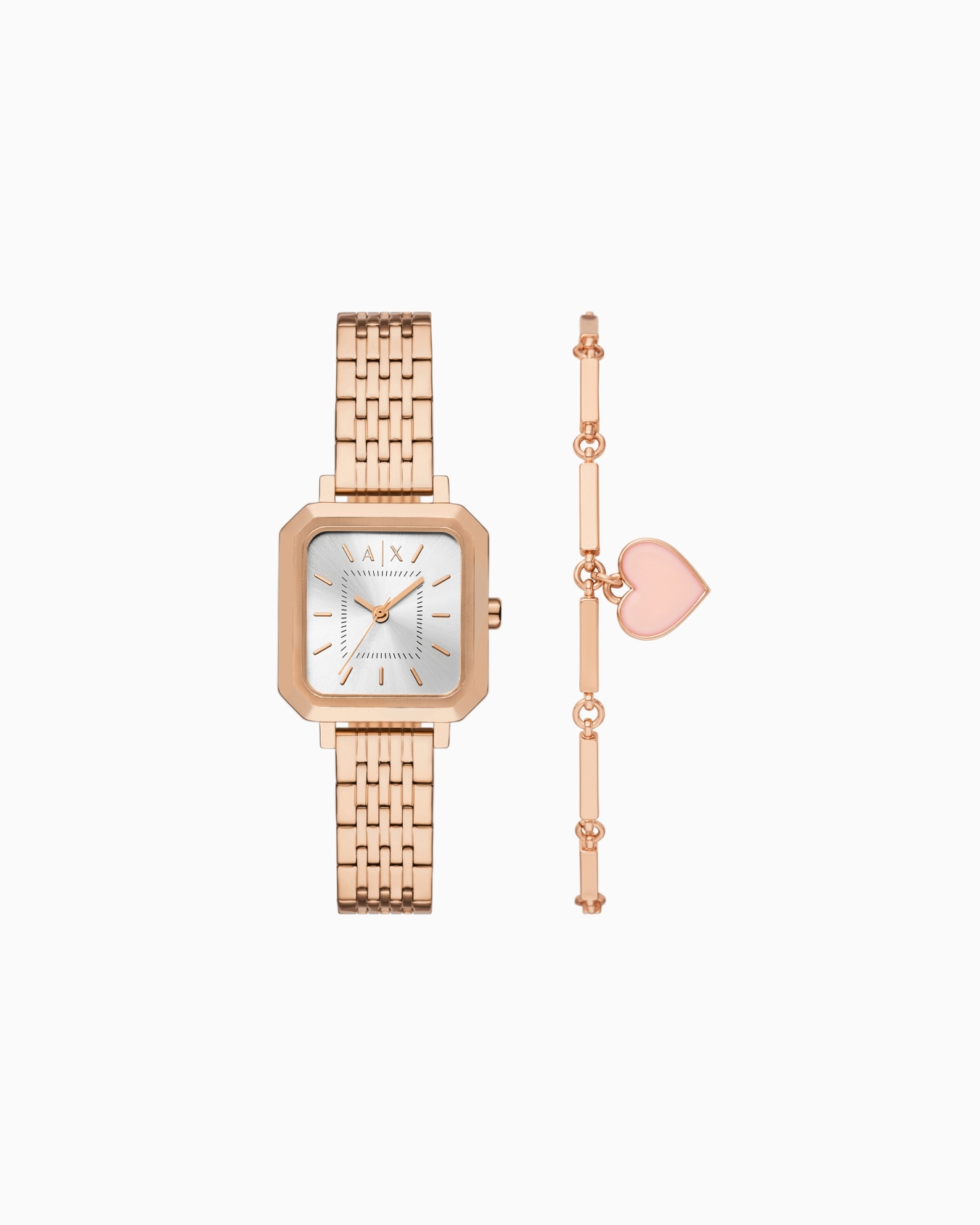 Armani Exchange Three-Hand Rose Gold-Tone Stainless Steel Watch and Bracelet Set Diapositiva 0
