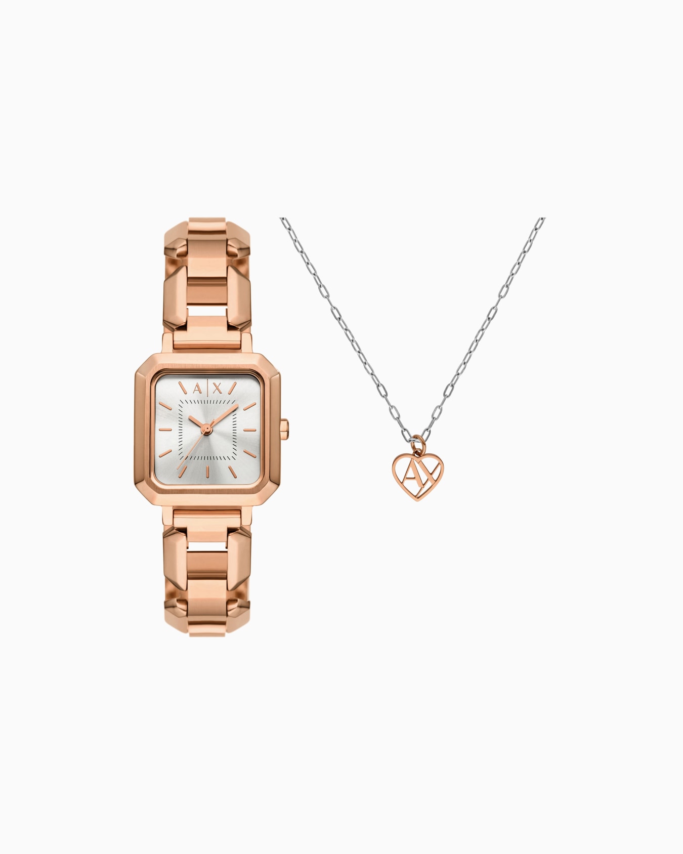  Three-Hand Rose Gold-Tone Stainless Steel Watch and necklace set Slide 0