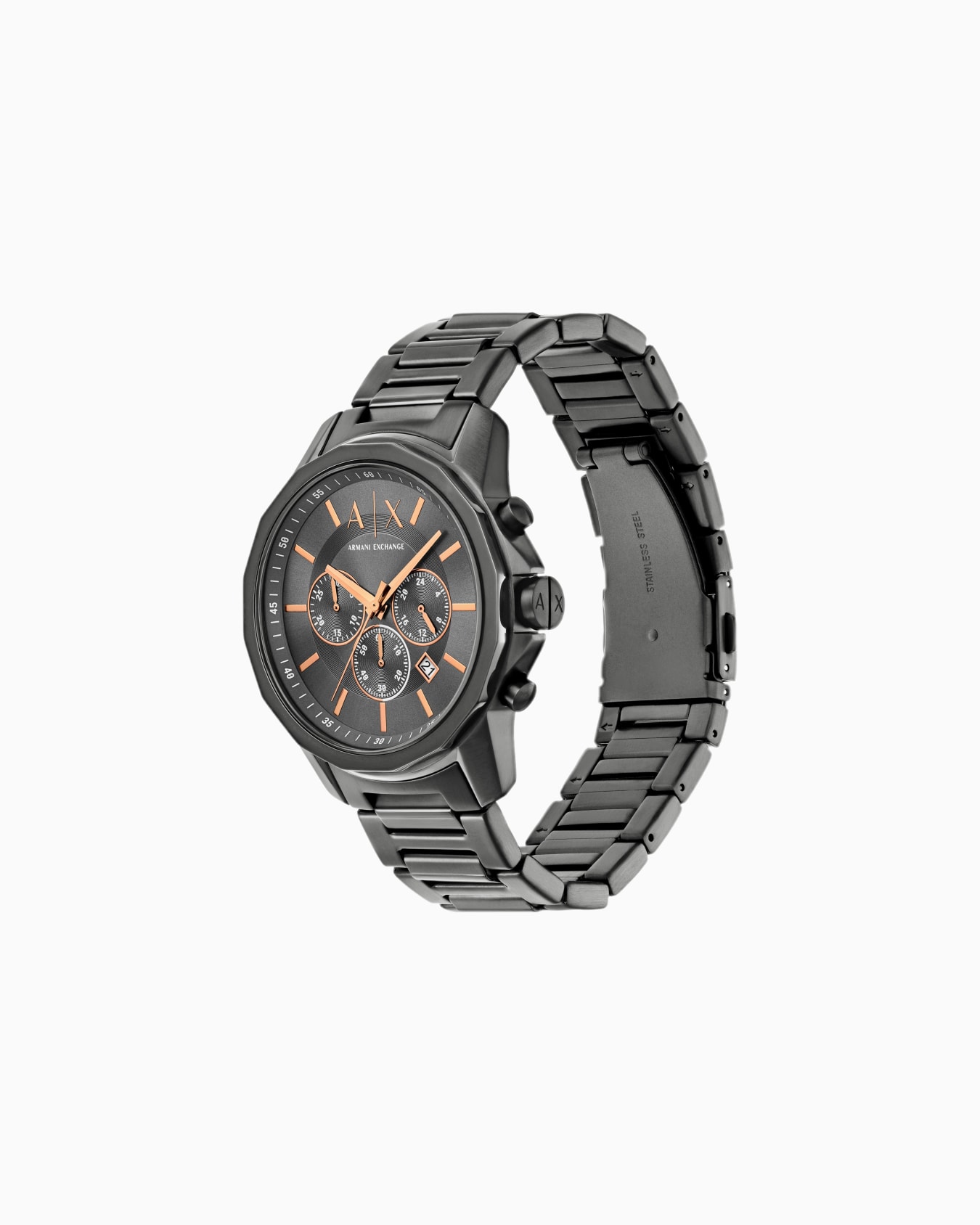  Chronograph Gunmetal Stainless Steel Watch and Bracelet Gift Set Slide 1