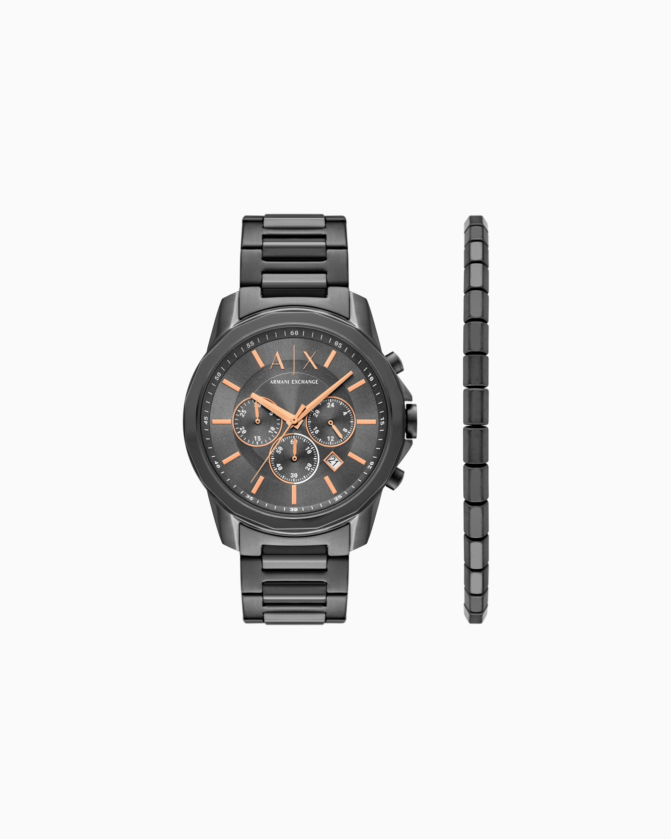  Chronograph Gunmetal Stainless Steel Watch and Bracelet Gift Set Slide 0