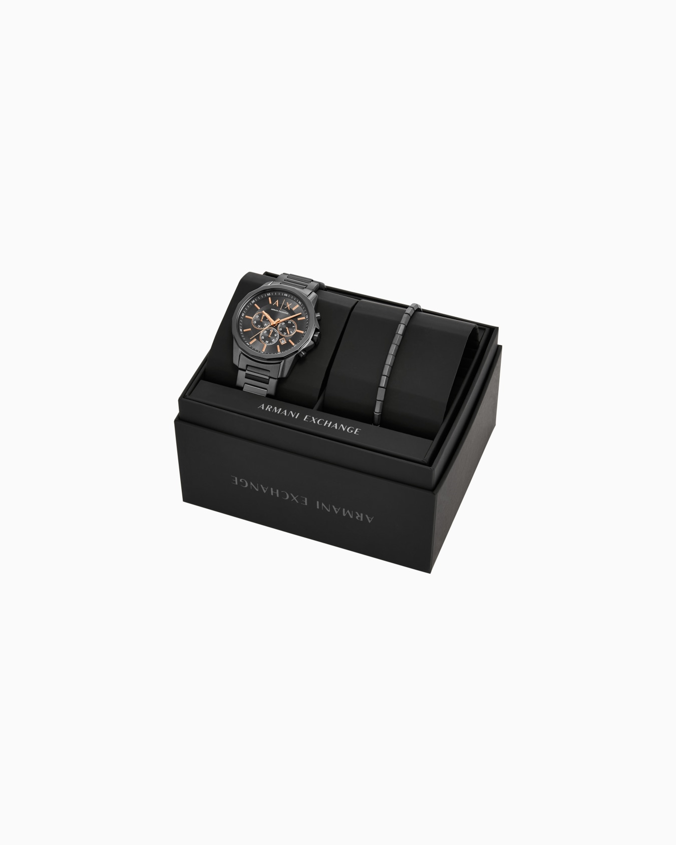  Chronograph Gunmetal Stainless Steel Watch and Bracelet Gift Set Slide 2