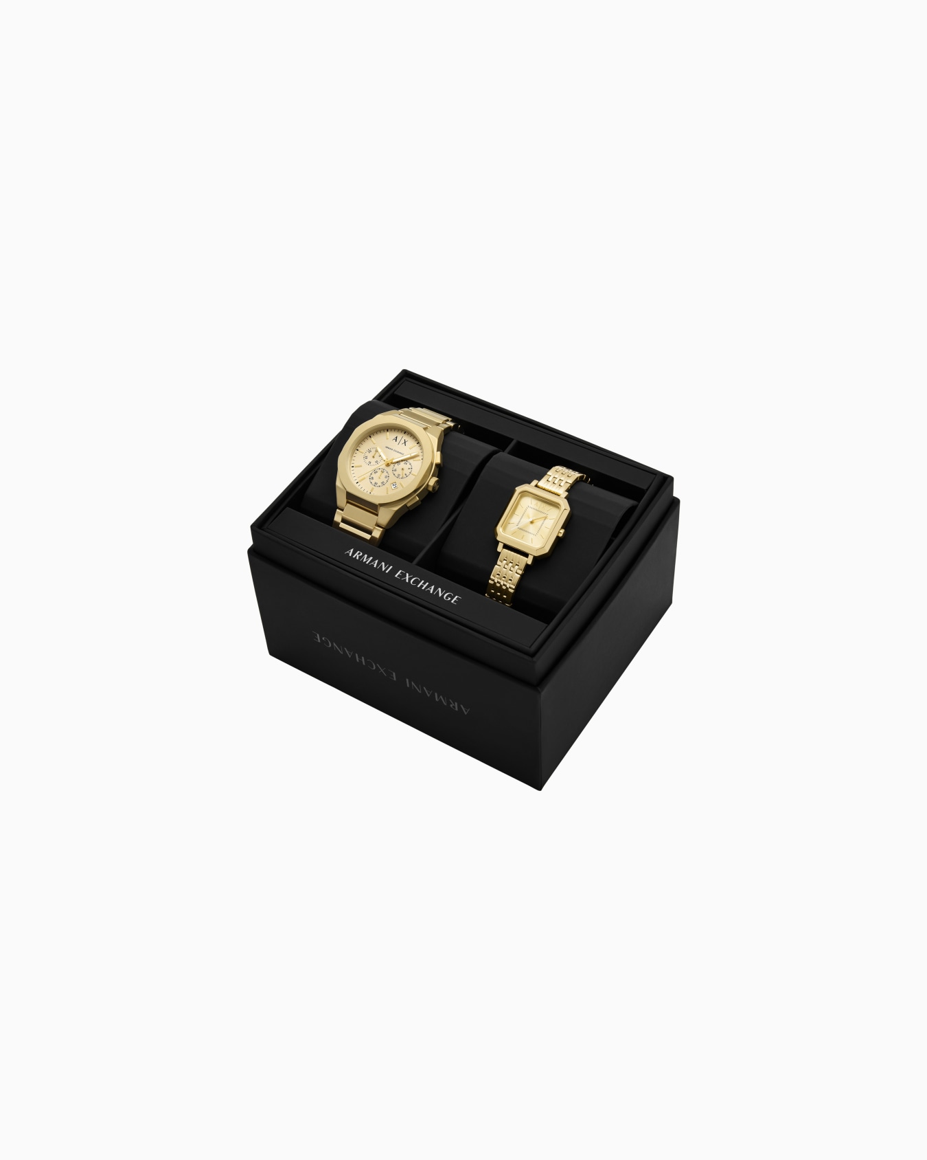 Coffret cadeau avec deux montres chronographes Sync en acier inoxydable couleur or Diapositive 5
