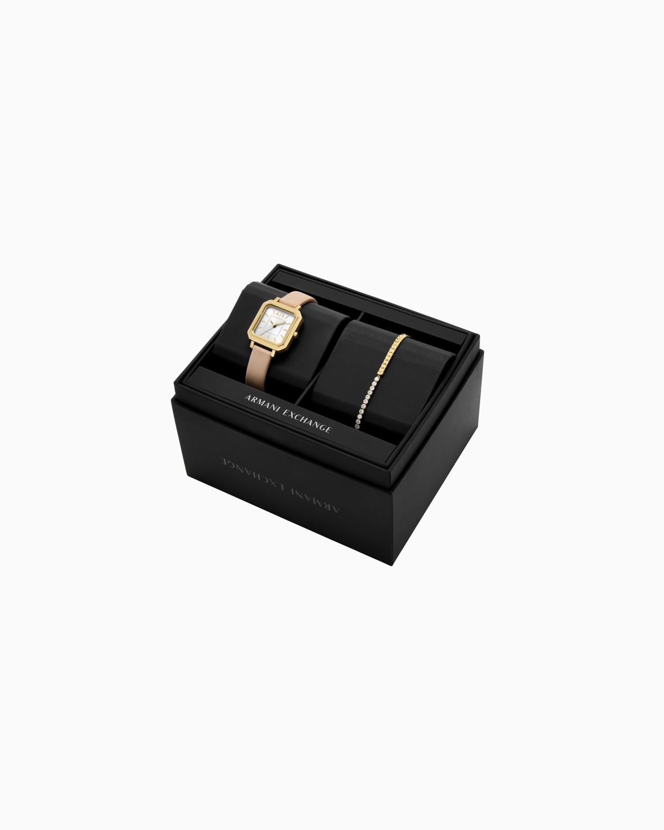  Three-Hand Nude Leather Watch and Bracelet Gift Set Slide 3