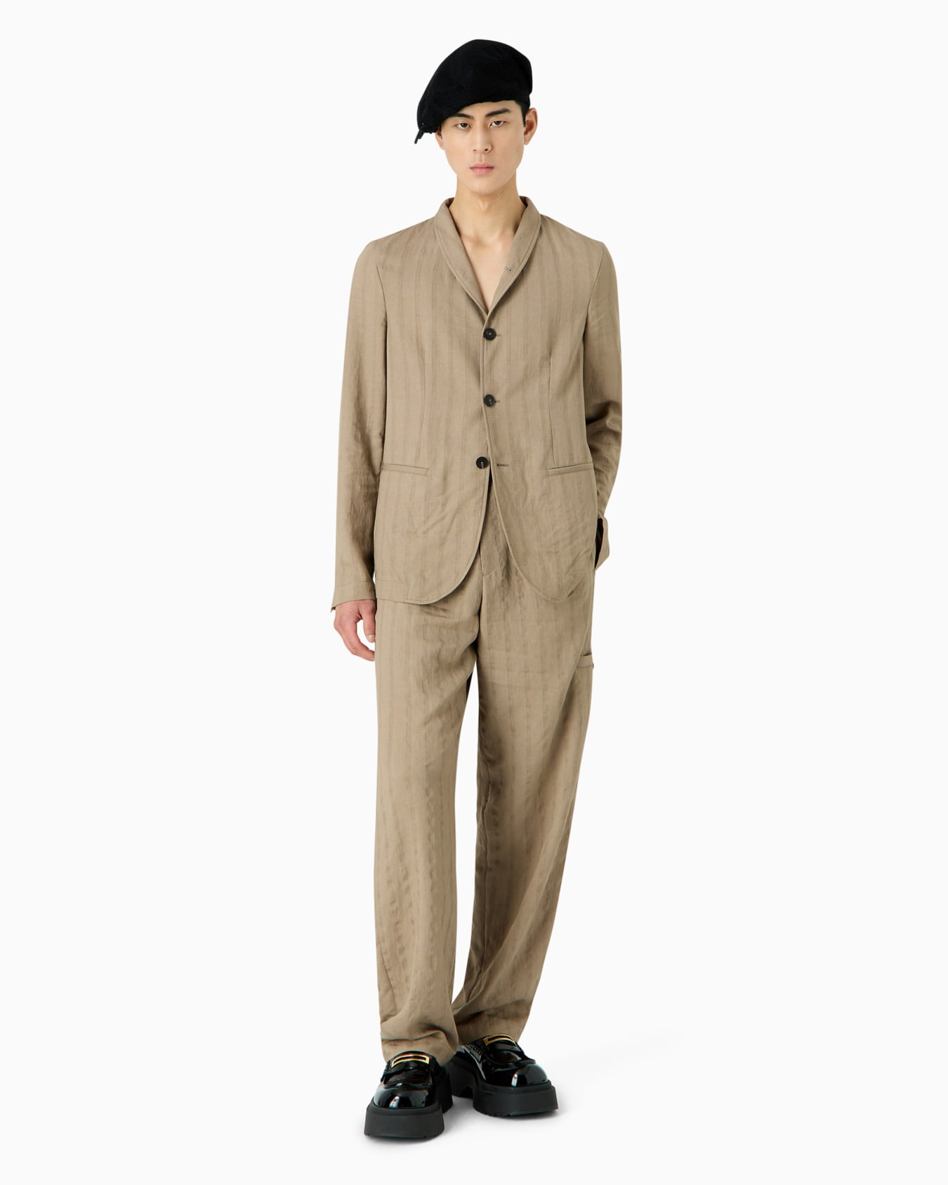 Pantalon en viscose mélangée douce au toucher avec motif rayé ton sur ton Diapositive 4