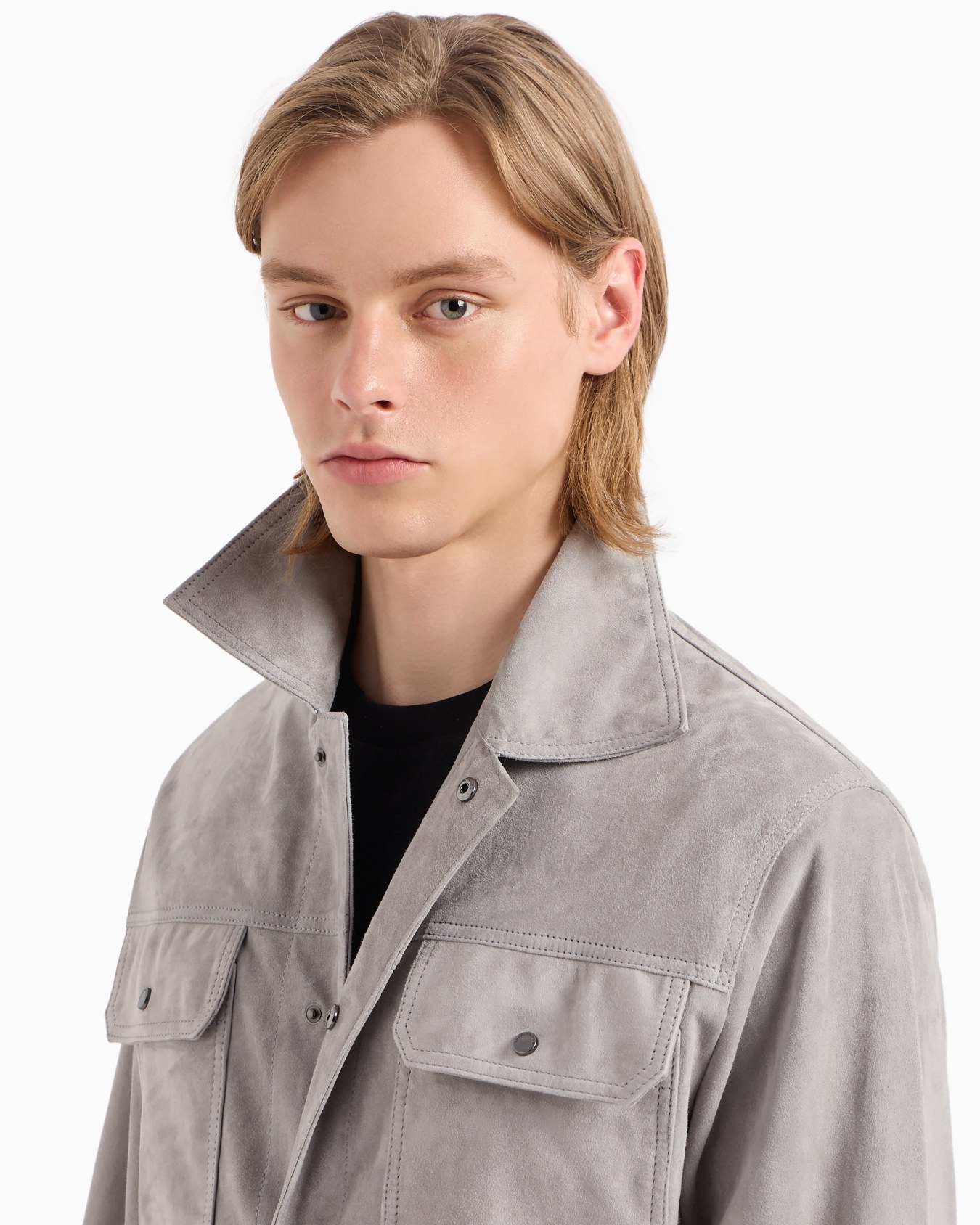 Goatskin suede shirt jacket with front pockets Slide 4