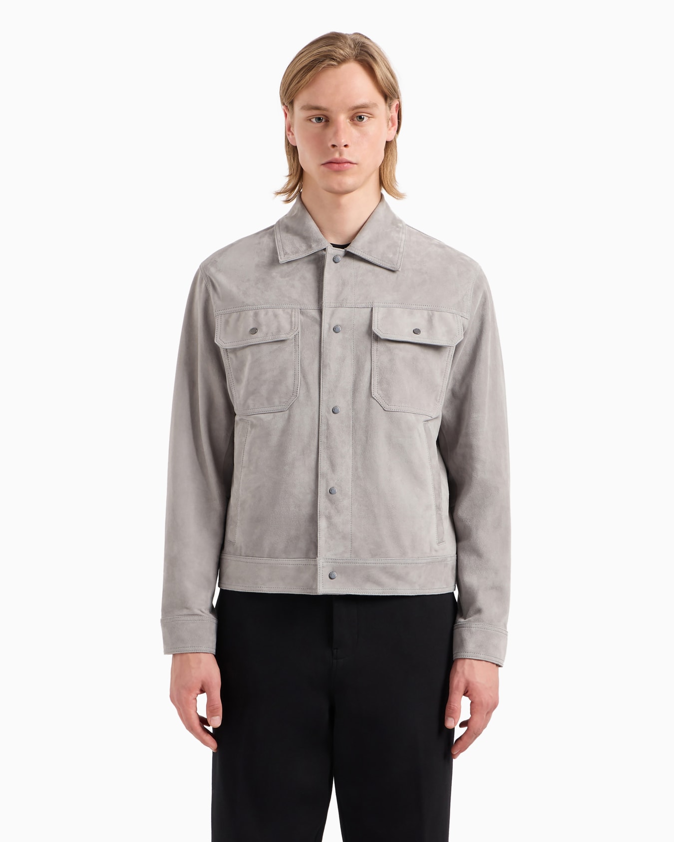 Goatskin suede shirt jacket with front pockets Slide 1