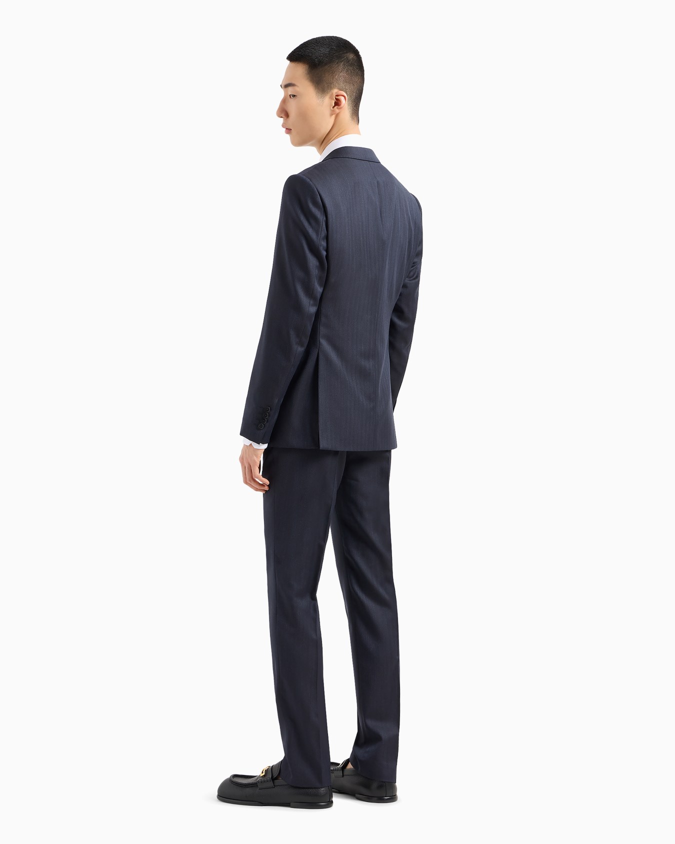 Traje slim fit de abotonadura sencilla en lana superfina con motivo chevrón a rayas Diapositiva 2