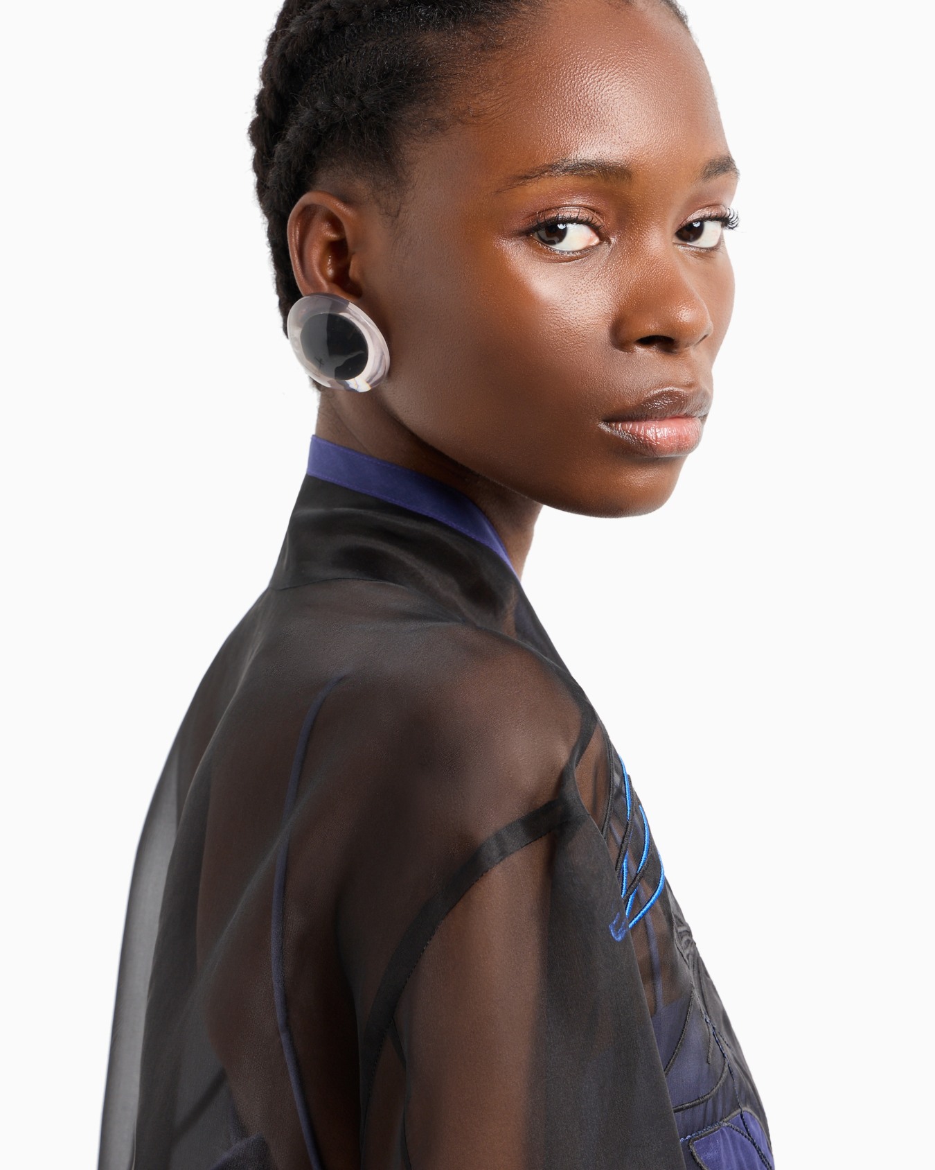 Pure silk organza shirt jacket with floral embroidery Slide 6